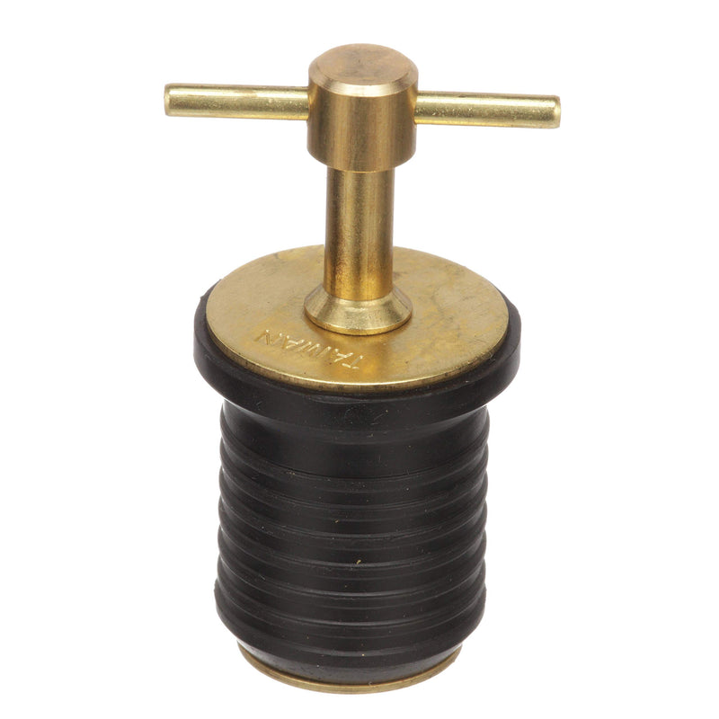 Attwood T-Handle Drain Plug 7526A7, For 1-Inch-Diameter Drains, Locks in Place, Brass Handle, Rubber Plug