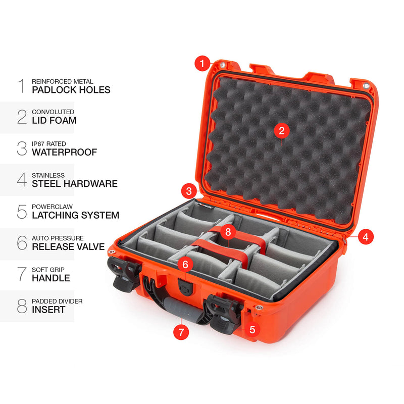 Waterproof Nanuk 920 Hard Case with Padded Dividers - Orange