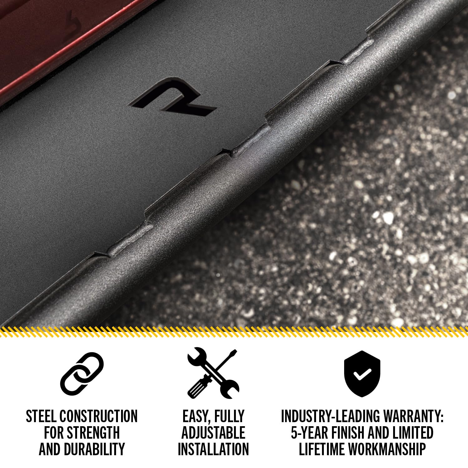 Roan Running Boards for RAM | RealTruck, Extra Large 5.5" Step Plate, Textured Black | NBD15CC-TX | Fits 2015.5-2023 RAM 1500, 2020-2021 2500/3500 Crew Cab, SRW/DRW Gas/Diesel