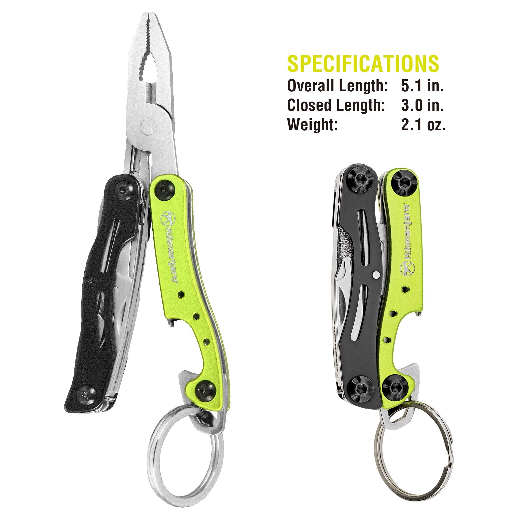 910055 Kilimanjaro Ascend 9 in 1 Multi-Tool -with TSA Compliant, Long Nose Pliers, Wire Stripper, Bottle Opener, Scissors, Phillips and Slotted Screwdriver, Single Cut File, Tweezers, Key Chain