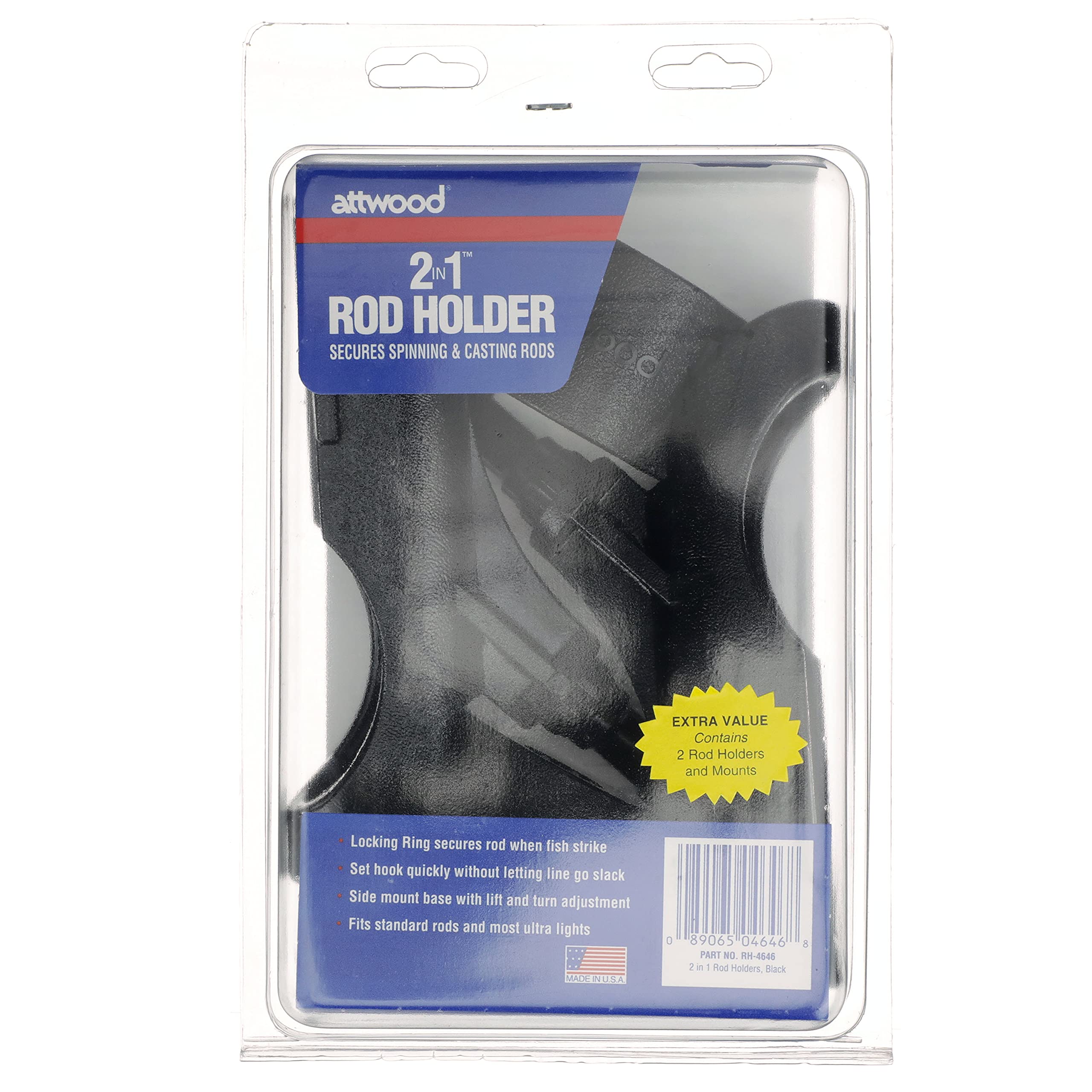 Attwood 2-in-1 RH-4646 Non-Adjustable Rod Holders, Sold as Pair, Fixed Vertical Angle, for Most Standard and Ultra-Light Rods