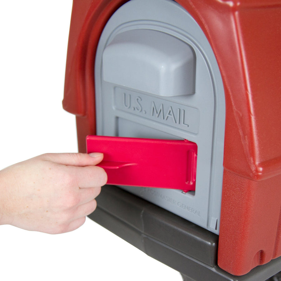 Plastic Rustic Red Barn Mailbox & Post Mount Combo Kit with 2 Access Doors Simplay3