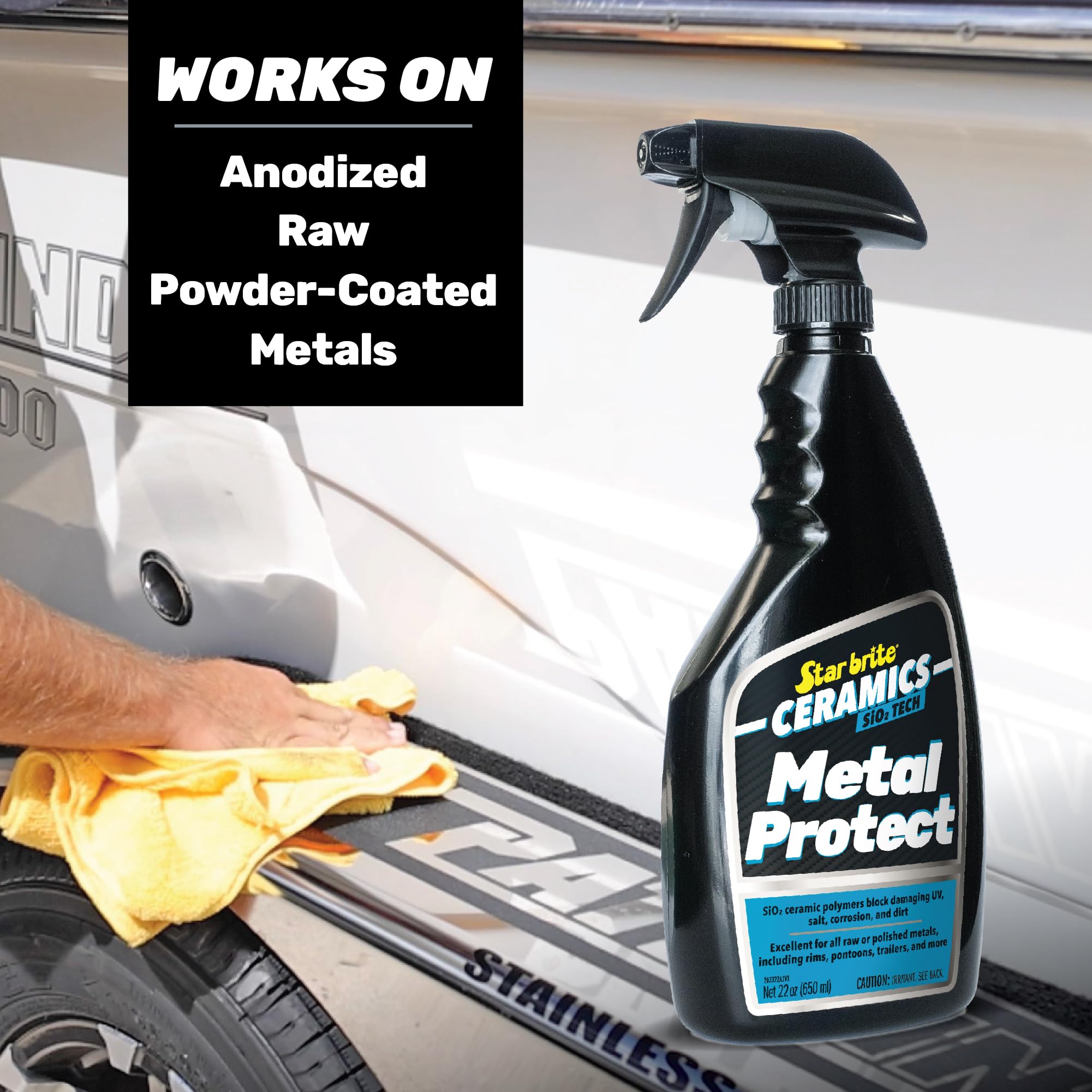 Ceramics STAR BRITE Metal Protect - SiO2 Polymer Protection - Durable Barrier Against Corrosion, Pitting, Salt Damage for Pontoons, Trailers, Towers 22 oz Spray (203322)