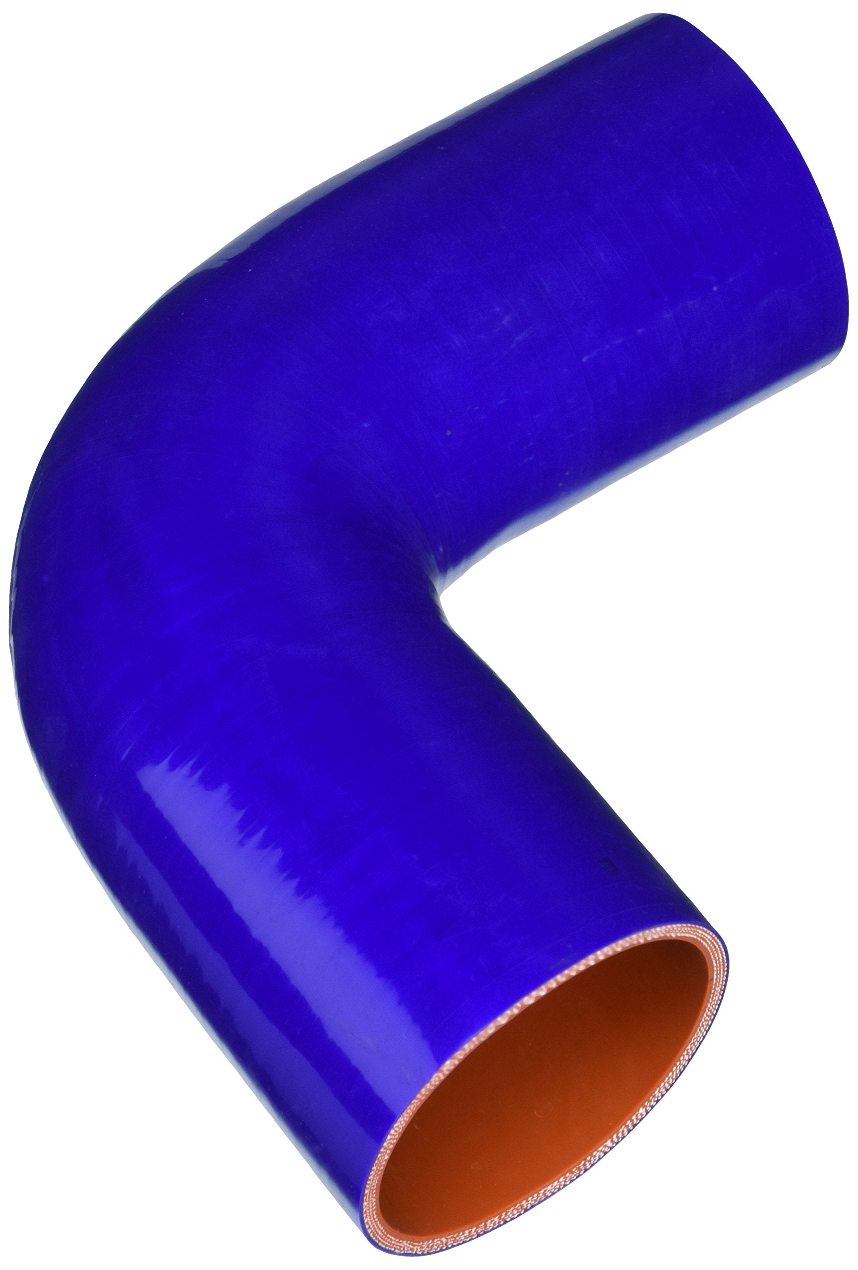 HPS Silicone High Temperature 90 degree HTSEC90-312-BLUE 4-ply Reinforced Coupler Hose, 30 PSI Maximum Pressure, 4" Leg Length on each side, 3-1/8" ID, Blue