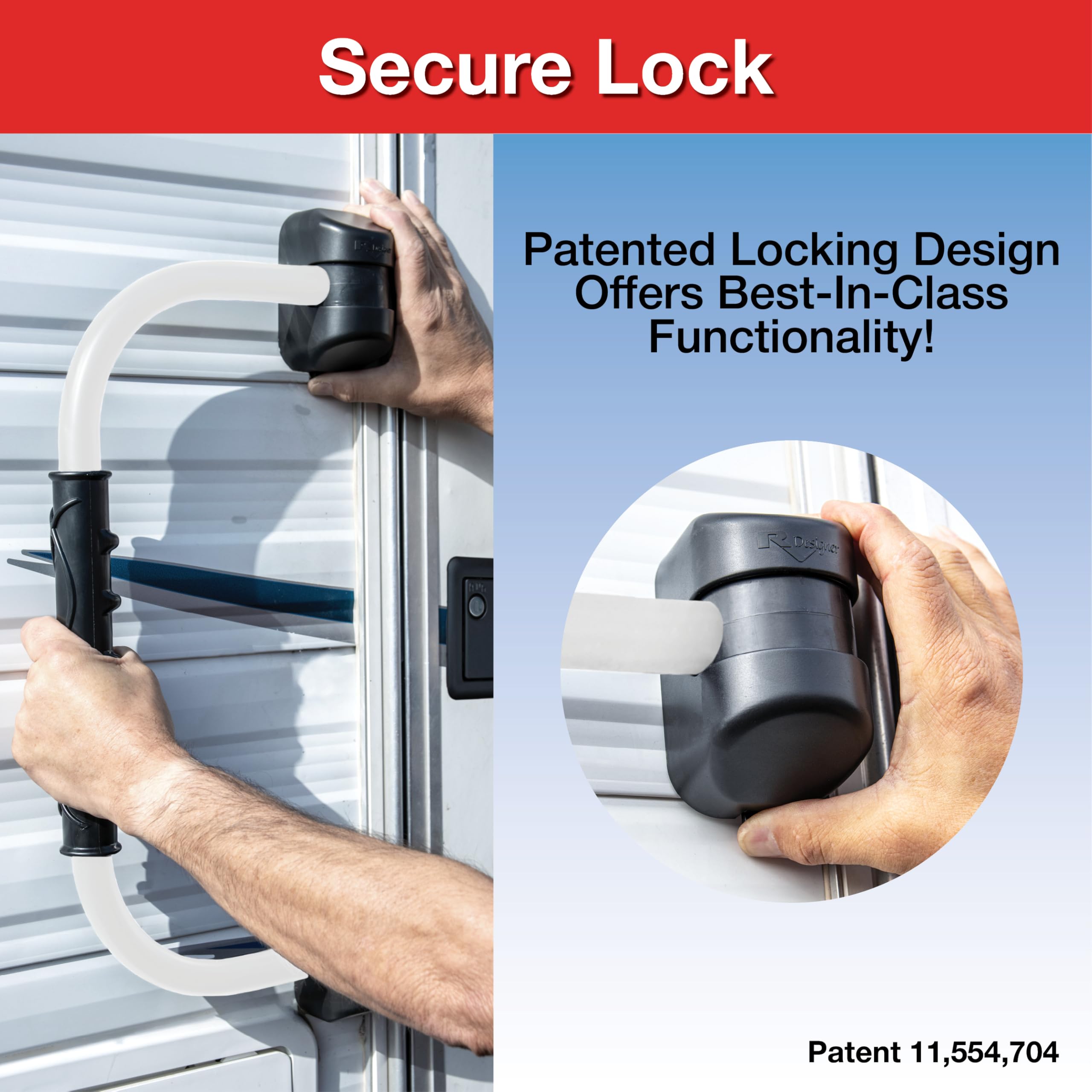 GripSafe Handrail Assist RV Designer R122 - Locking Folding Aluminum Grab Handle with Notched Grip - Safe Entry Assist for RV Door - Easy Installation, 22 Inch, White
