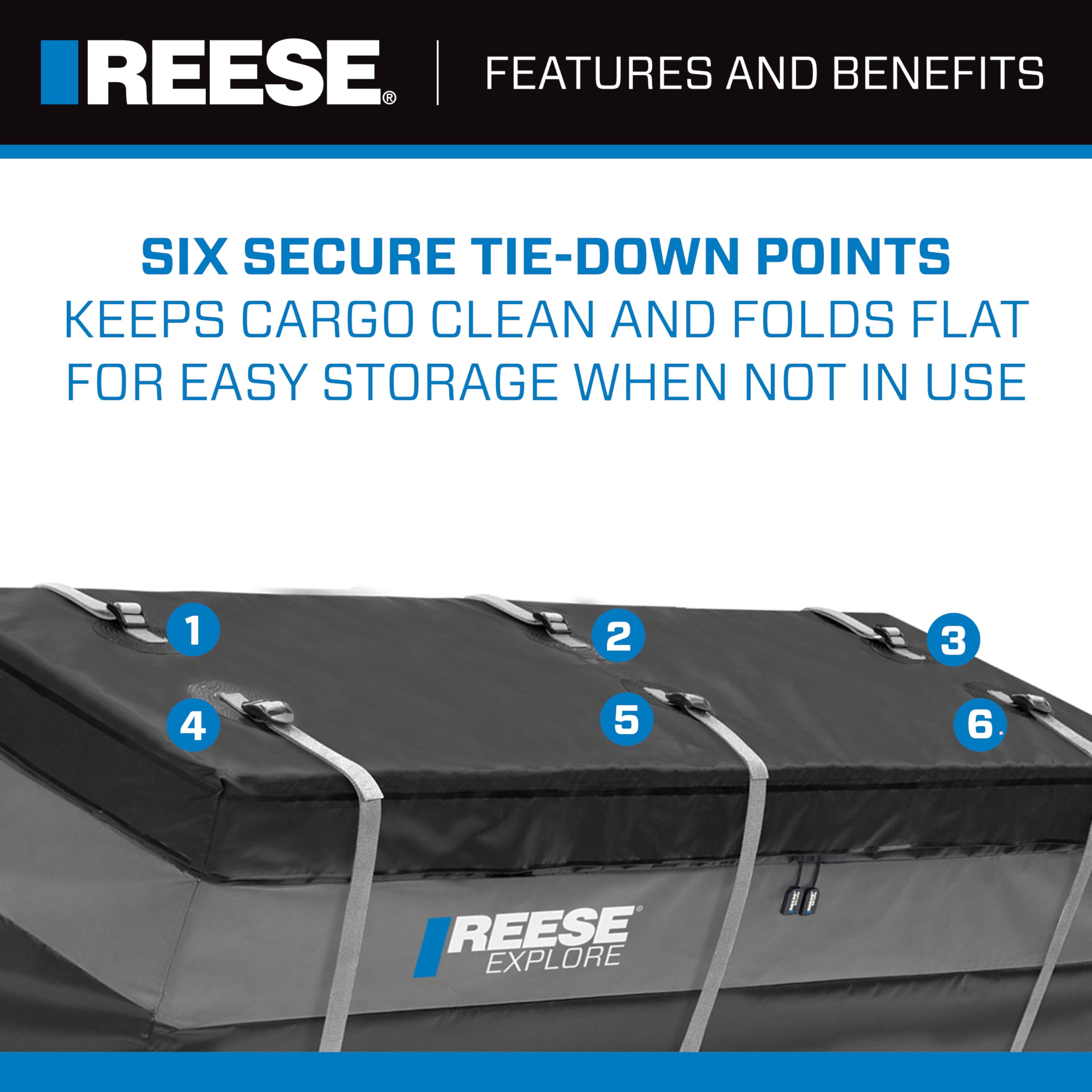 Reese 63604 Explore Amigo Hitch Mount Cargo Carrier Bag, 59 Inch x 18.5 Inch x 24 Inch, Rainproof, Fit On A Most Full-Size Hitch Mounted Cargo Carriers.