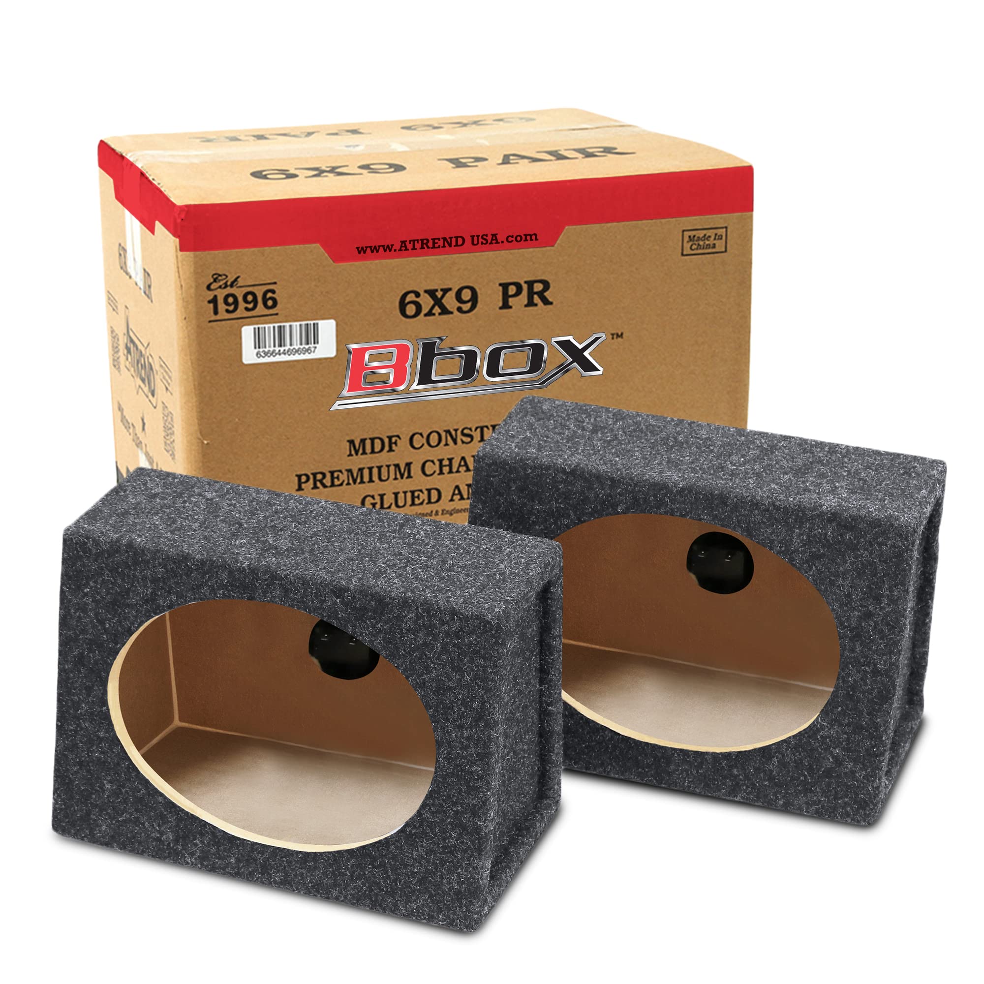 Bbox Pro Audio Car Speaker Boxes & Enclosures Tuned - 6x9 Speaker Box for Great Sound Quality for Home & Vehicle - Push and Insert Speaker Terminals - Set of 2 6x9 Speaker Boxes - Charcoal