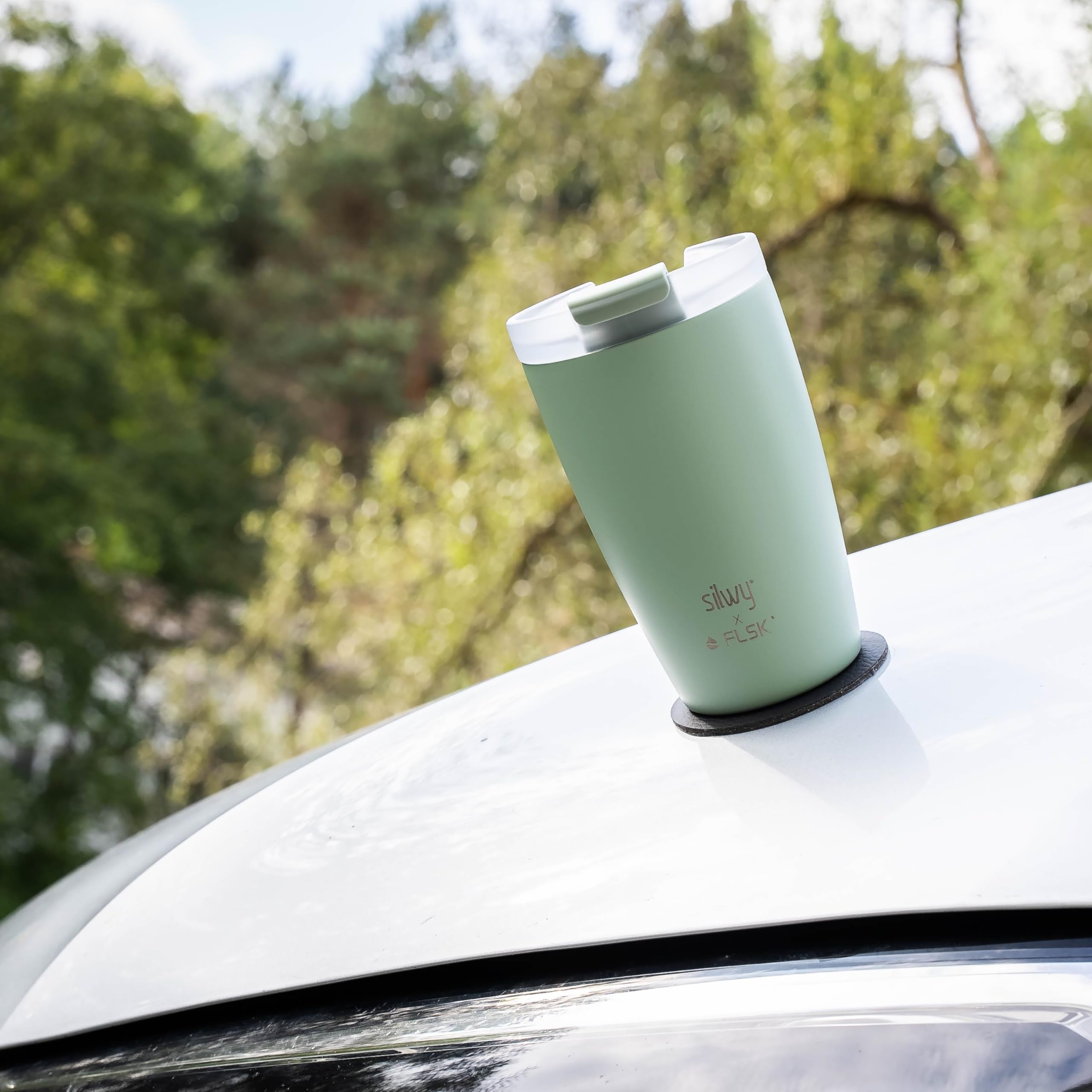 Sage Silwy® Magnetic Thermal Mug To Go with Metal Nano Gel Pad - Stable Premium Coffee Mug/Tea Mug, Leak-Proof, Keeps Drinks Hot for 3 Hours - for Campers, Home and Travel (Mint)