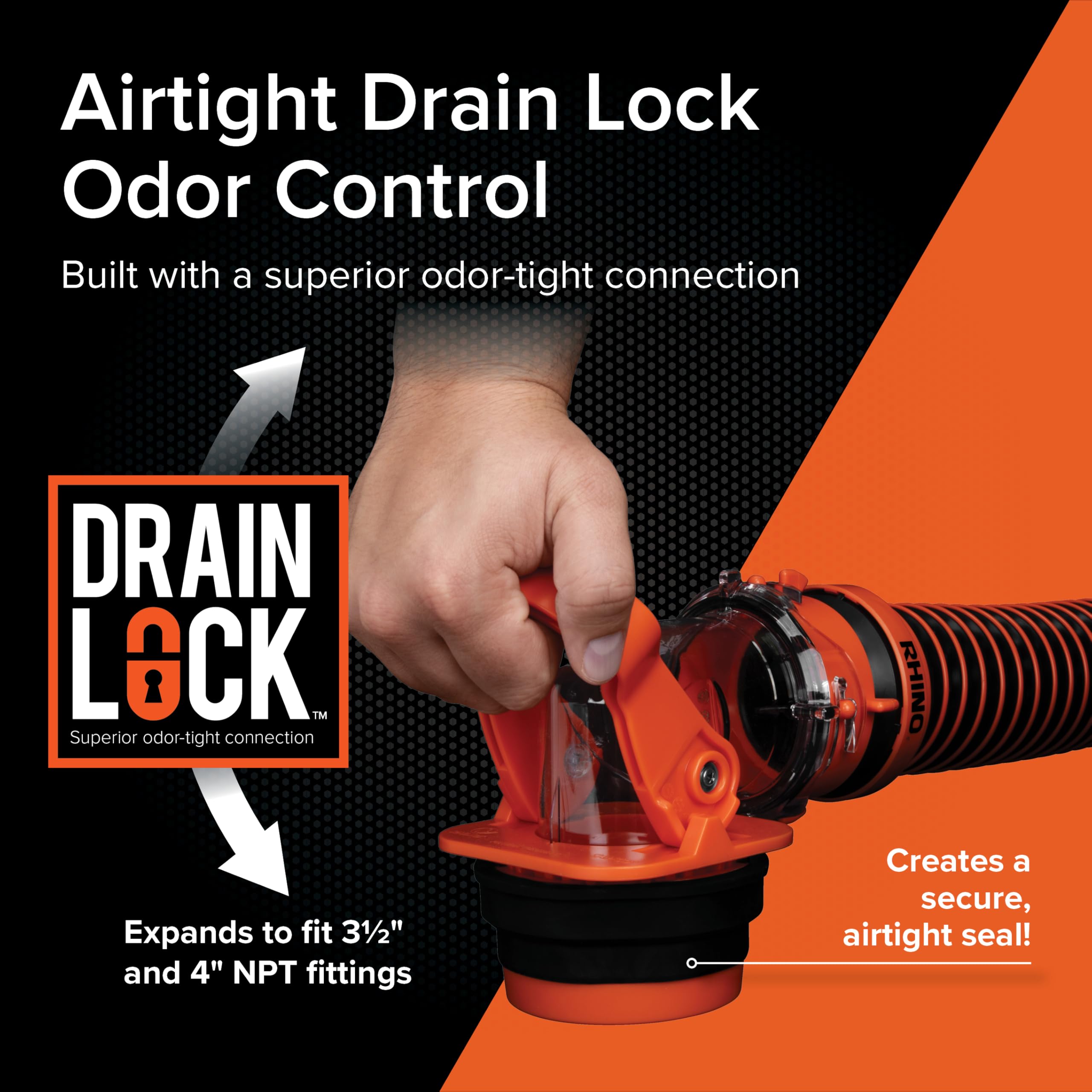 Rhino RV Sewer Adapter PRO Camco - Clear Sewer Hose Elbow with Drain Lock Adapter - Includes Ergonomic Handle & Flexible Adapter (39730)