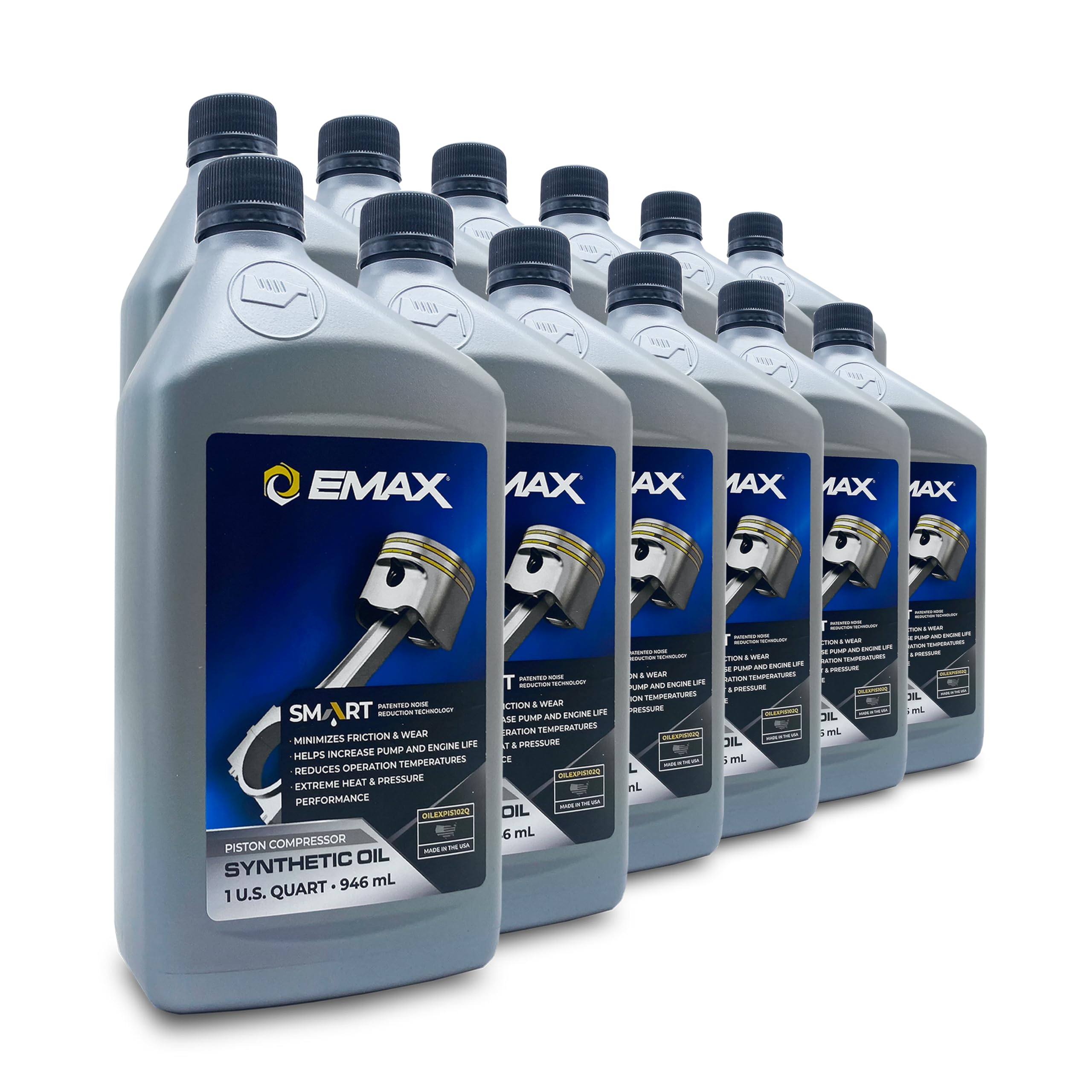 12 Quart Case EMAX Smart Oil - Synthetic Piston Compressor Oil - Made in the USA - OILEXPIS102C