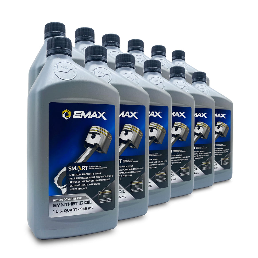 12 Quart Case EMAX Smart Oil - Synthetic Piston Compressor Oil - Made in the USA - OILEXPIS102C
