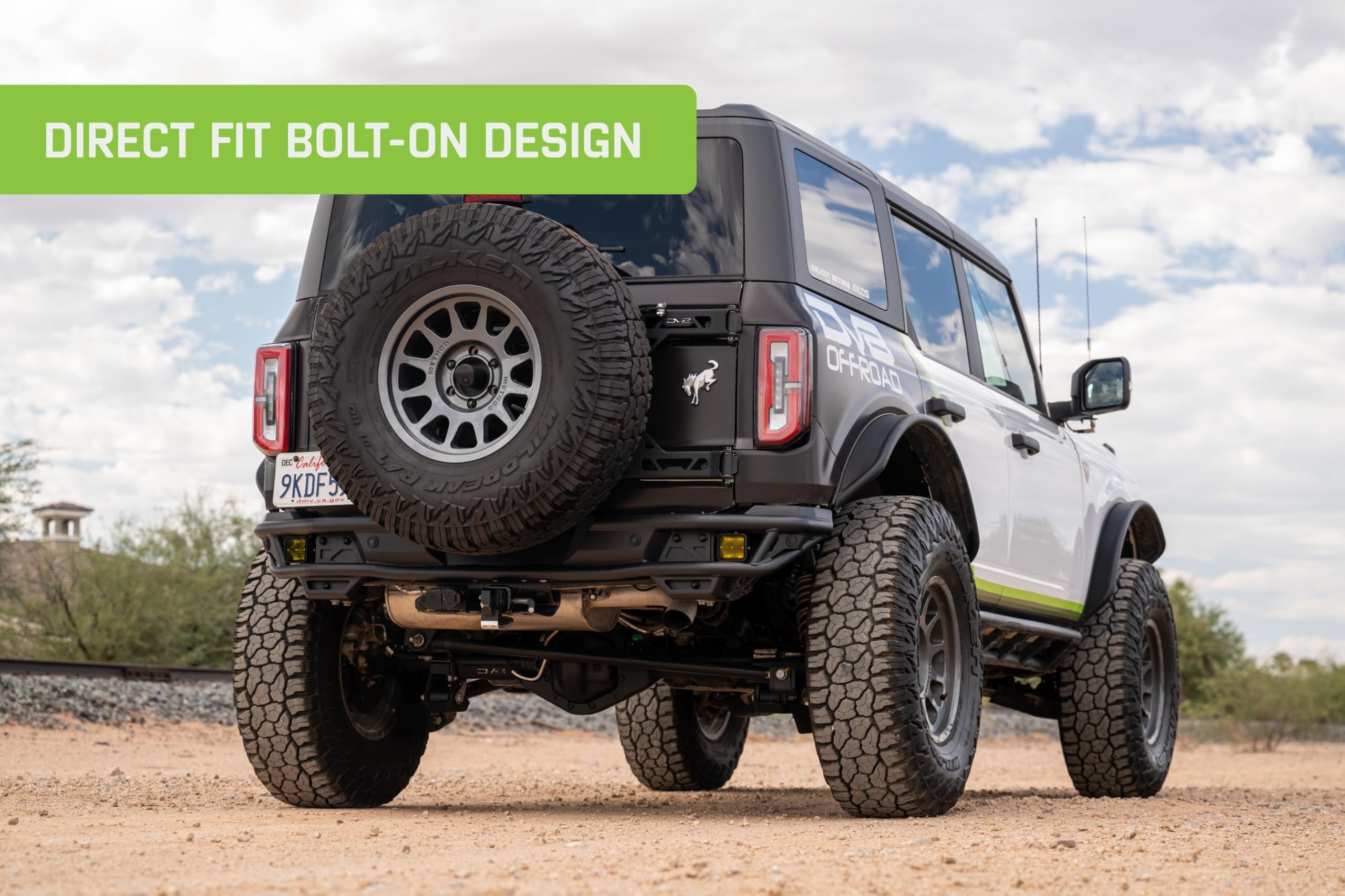 Rear Tube Bumper DV8 Offroad for 2021-2025 Ford Bronco | Sleek Prerunner Type Design | (2) 3" Pod Light Mounts | Durable Steel Construction | Micro-Texture Powder Coated Finish | Fully Bolt-On Design