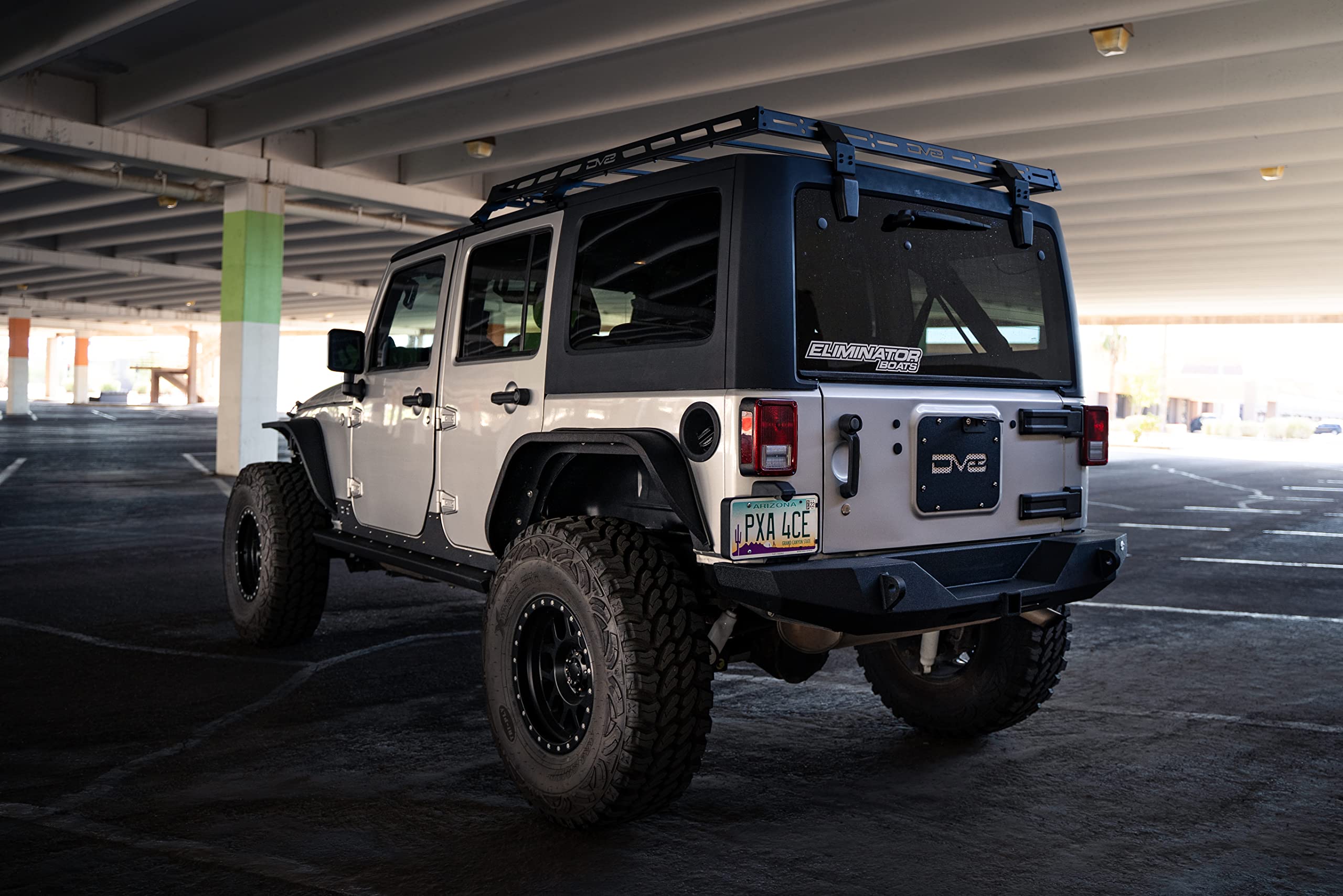 Half-Length DV8 Offroad Roof Rack Compatible with 2007-2018 Jeep Wrangler JK 4-Door | Bolt-On Installation | Multiple Tie Down Points | 200 lb Capacity | Multiple Accessories