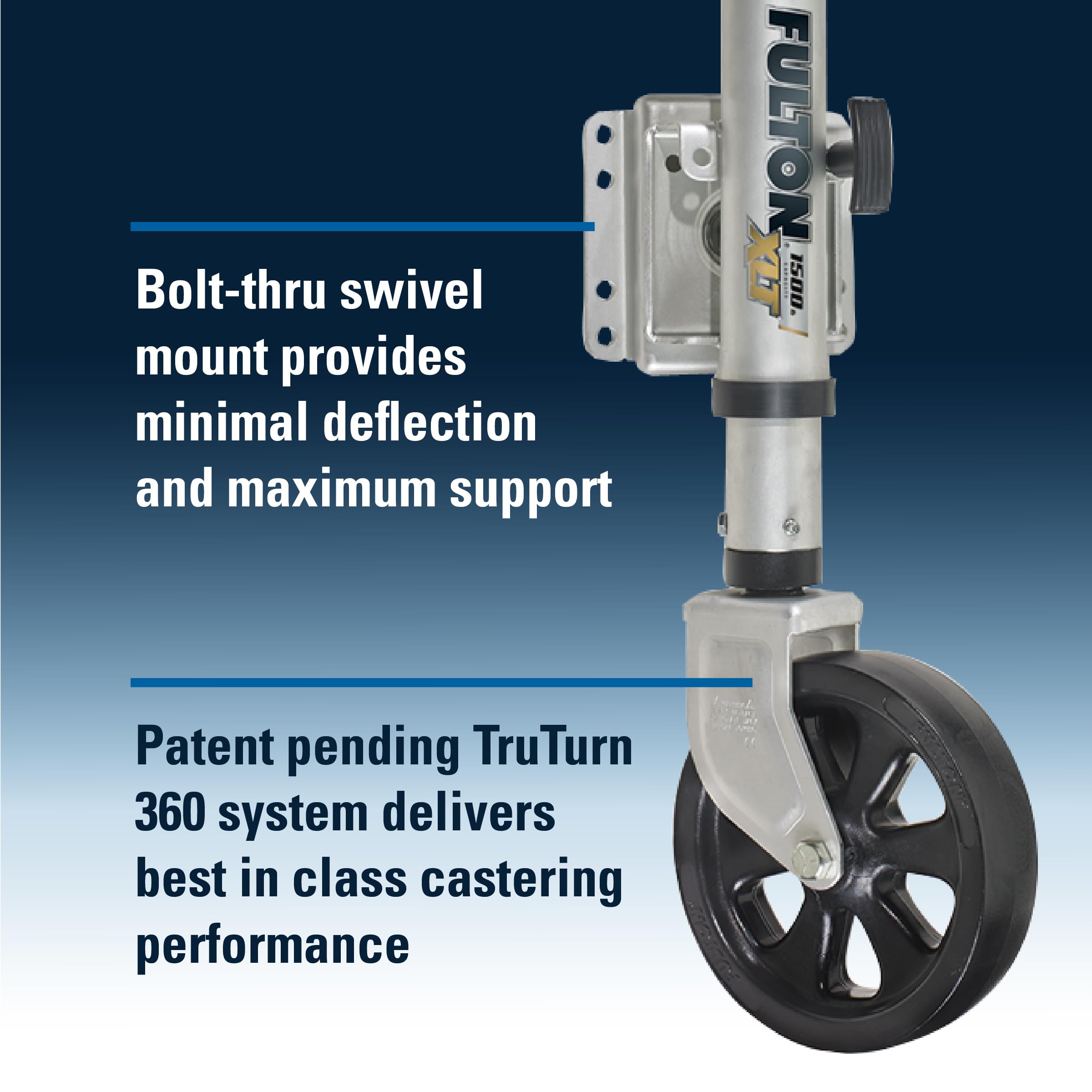 Fulton 141133 Marine Trailer Jack XLT, 1,500 lbs. Lift Capacity, Sidewind, Bolt-On Side Mount, 12 Inch Travel, Sharkskin Finish