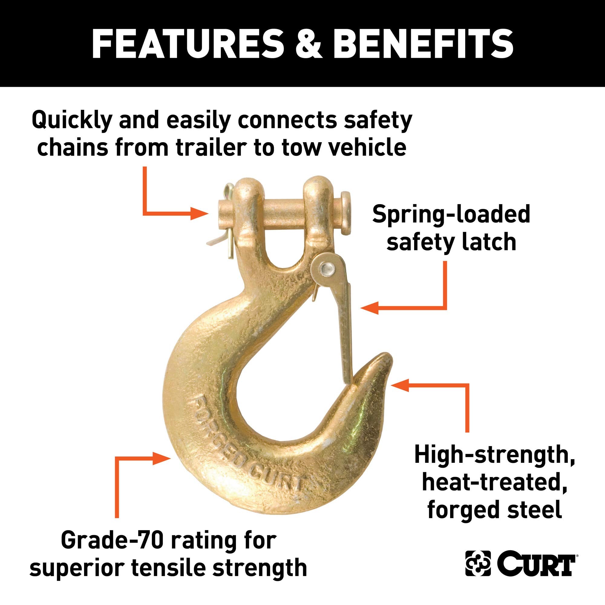 CURT 81960 3/8-Inch Slip Hook Forged Steel Clevis with Safety Latch, 24,000 lbs, 1-In Opening, 7/16" Pin