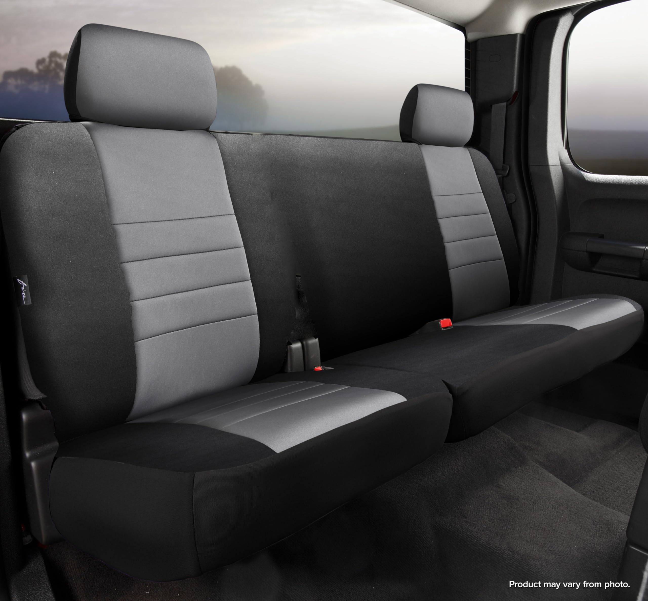 Fia Gray NP95-3 Custom Fit Rear Seat Cover Split Cushion 60/40 - Neoprene (Black w/Gray Center Panel)
