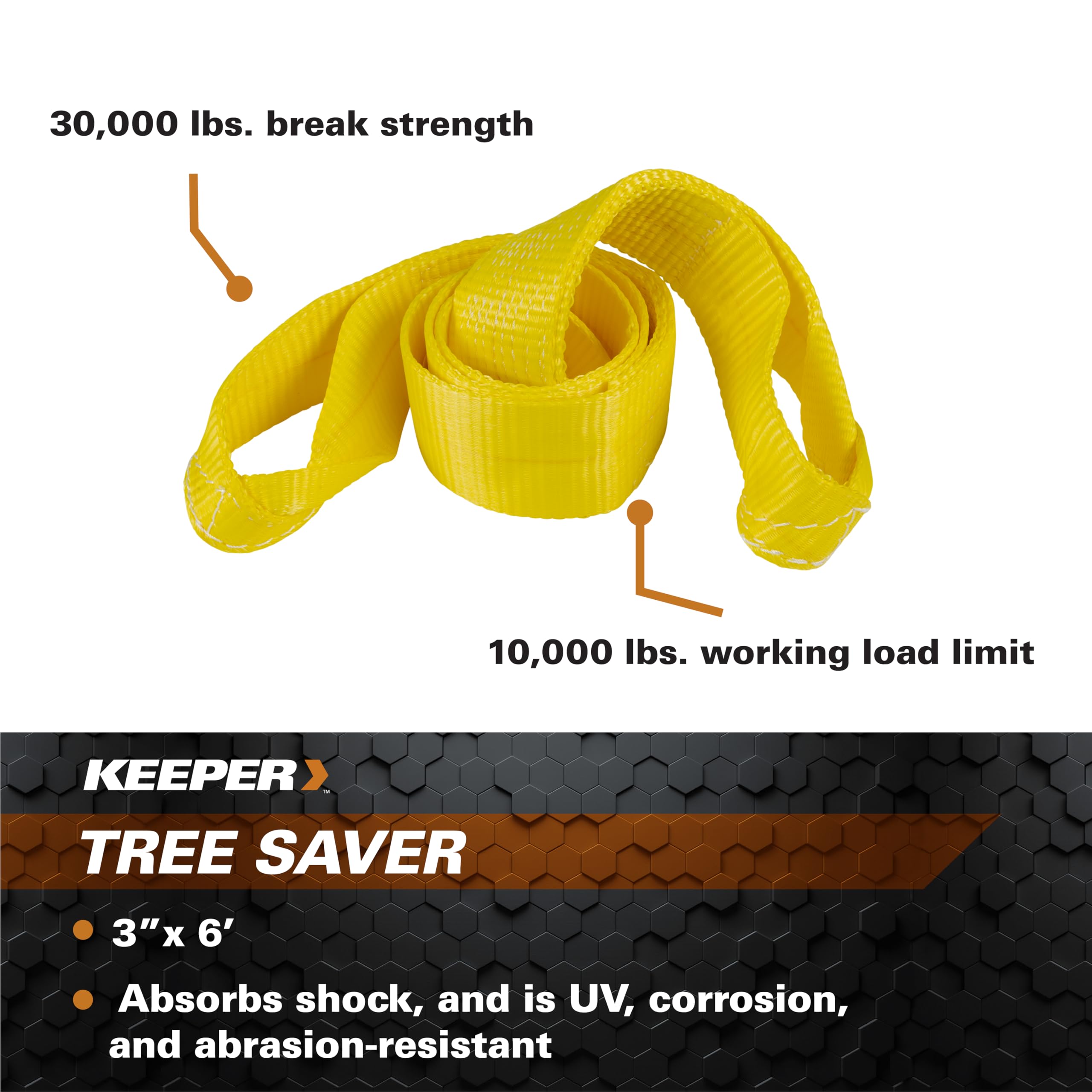 Hampton Keeper PROD 3” x 6’ Tree Saver Winch Strap for Electric - 10,000 lbs. Working Load Limit and 30,000 lbs. Break Strength