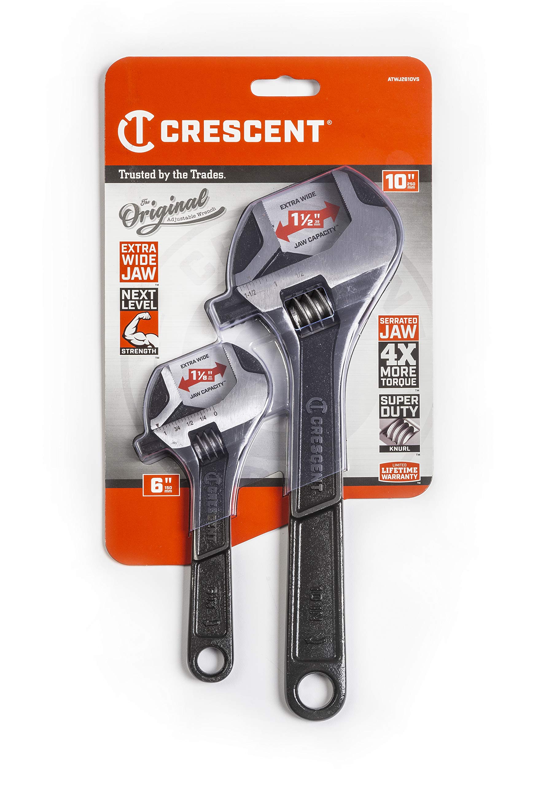2 Piece Crescent Wide Jaw Adjustable Wrench Set | 6" & 10" | ATWJ2610VS