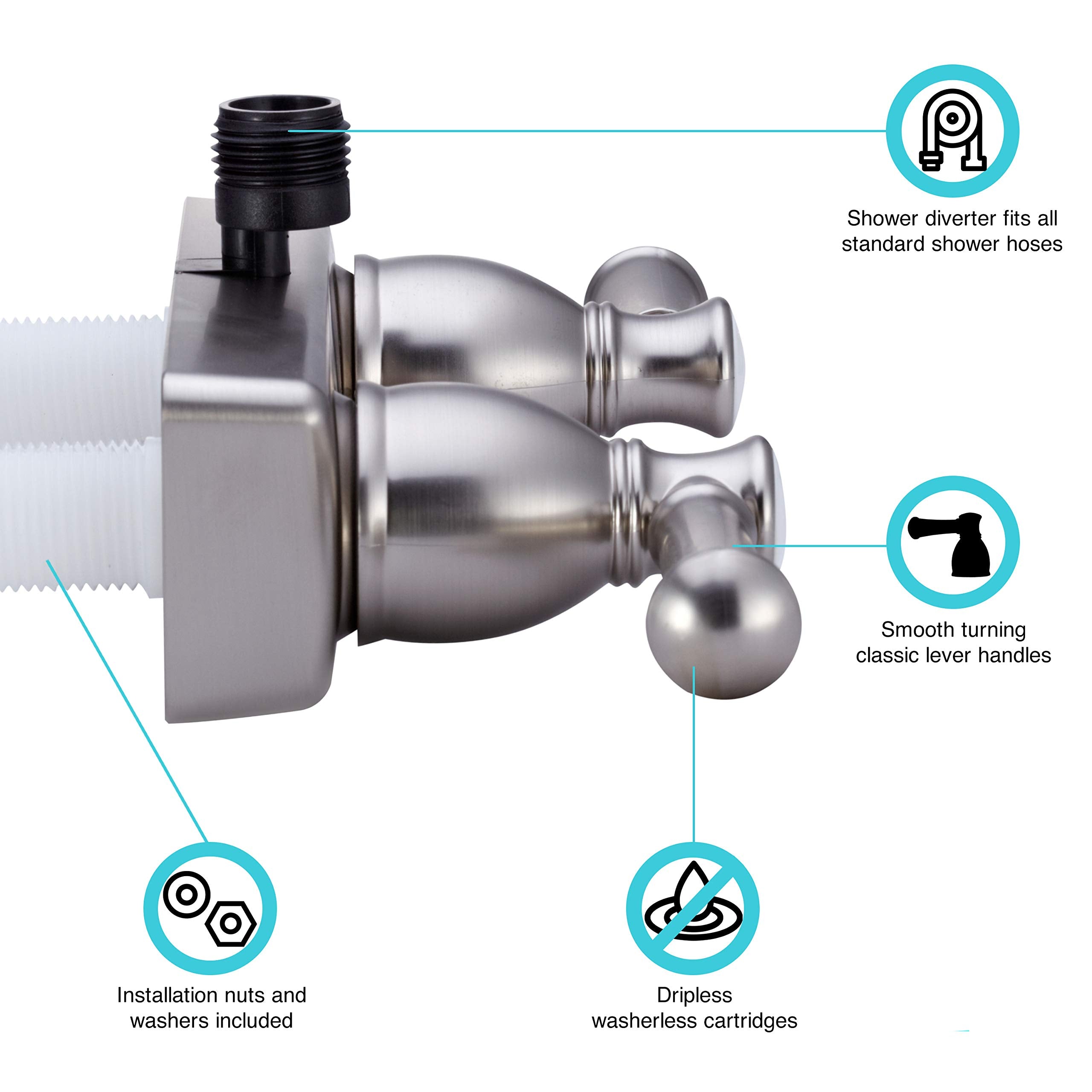 Dura Faucet RV Shower Faucet DF-SA100L-SN Diverter with Hot/Cold Handles (Brushed Satin Nickel)