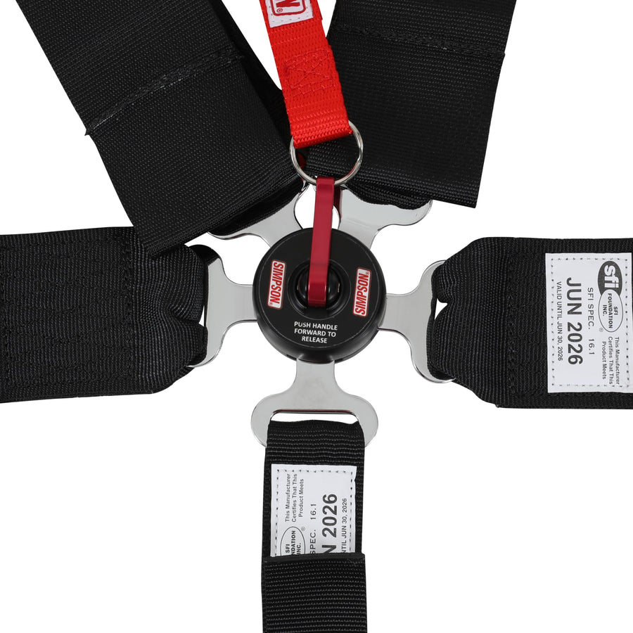 Harness Simpson Racing 29112BK - Camlock - 5 Point - SFI 16.1 - Pull Down - Wrap Around - Rollbar Mount - Black - Each