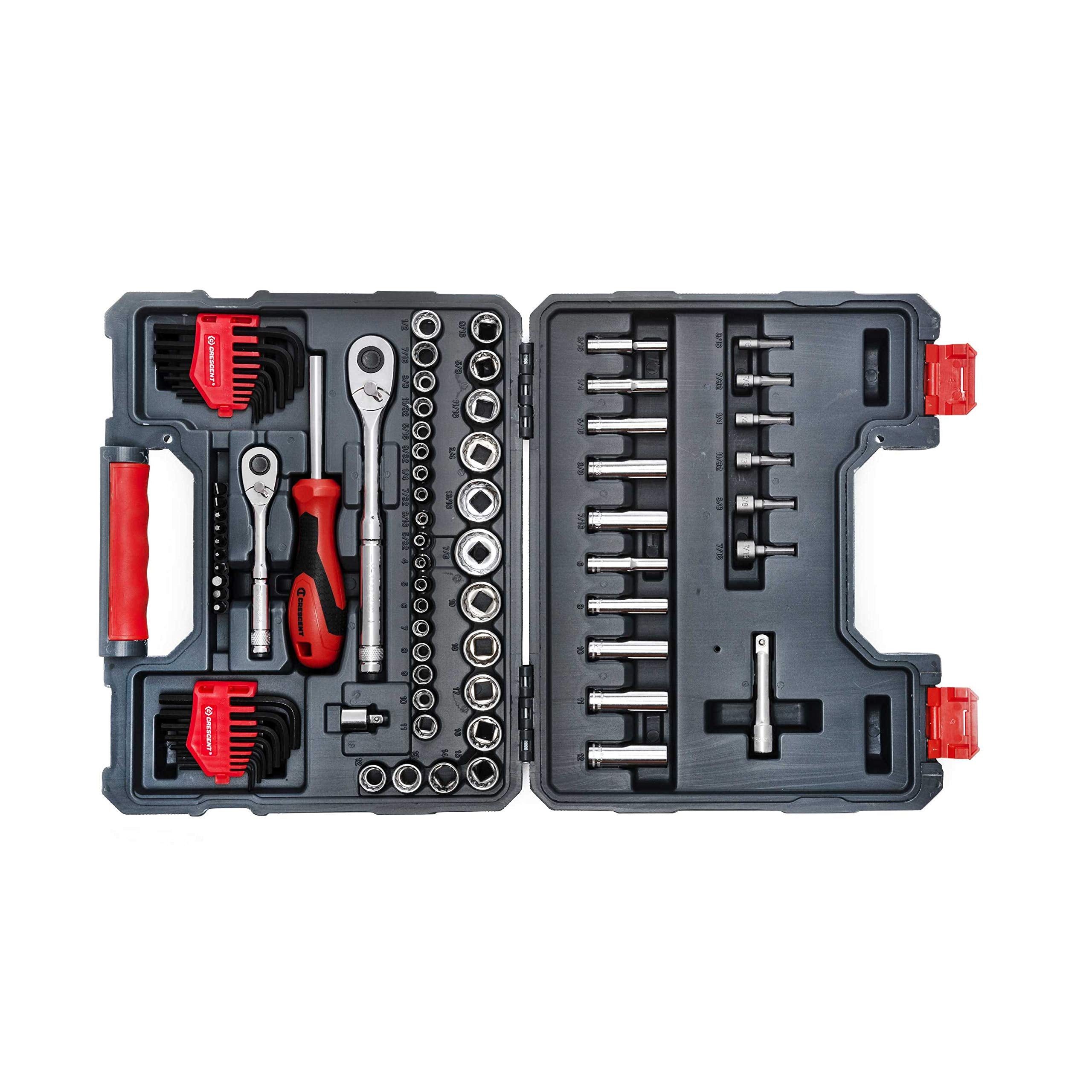 Crescent 84 Piece 6 & 12 Point 1/4" & 3/8" Drive Standard & Deep SAE/Metric Mechanics Tool Set - CTK84C