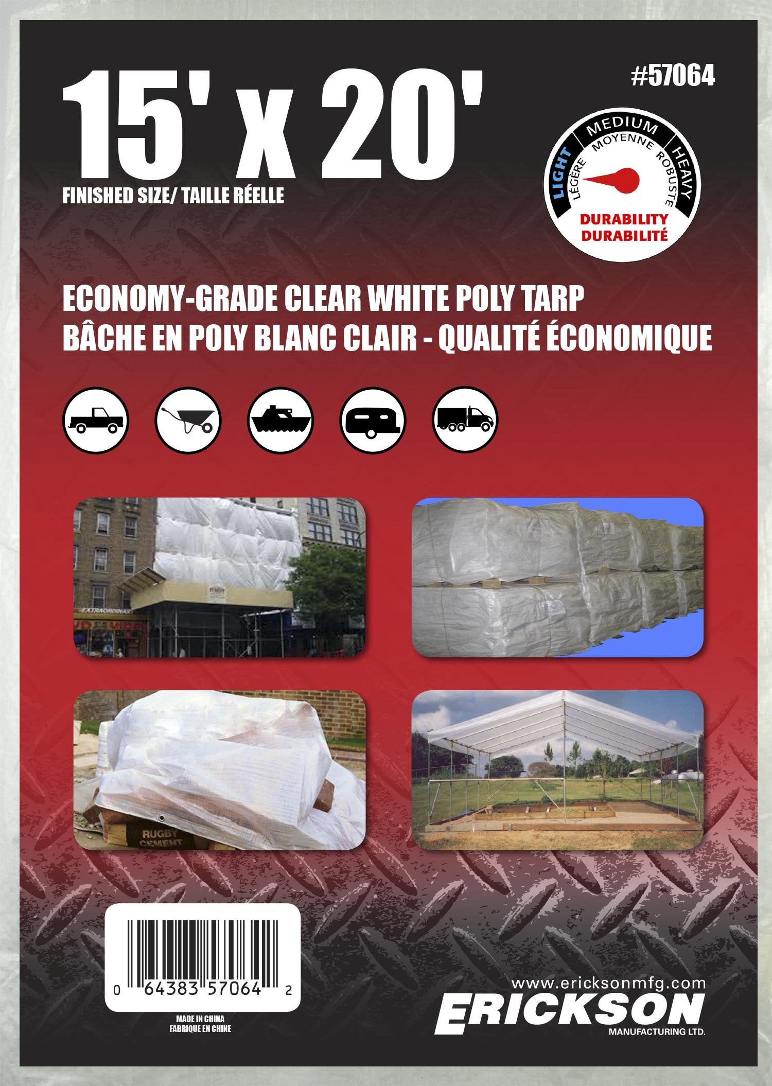 Clear White Economy Grade Erickson Poly Tarp, 15' x 20', 1 Pack