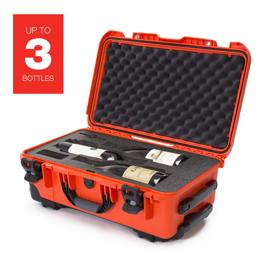 Protective Travel Case Nanuk 935 for 3 Bottles of Wine w/Wheels and Extendable Handle, TSA Approved - Orange,935-3BTLS3