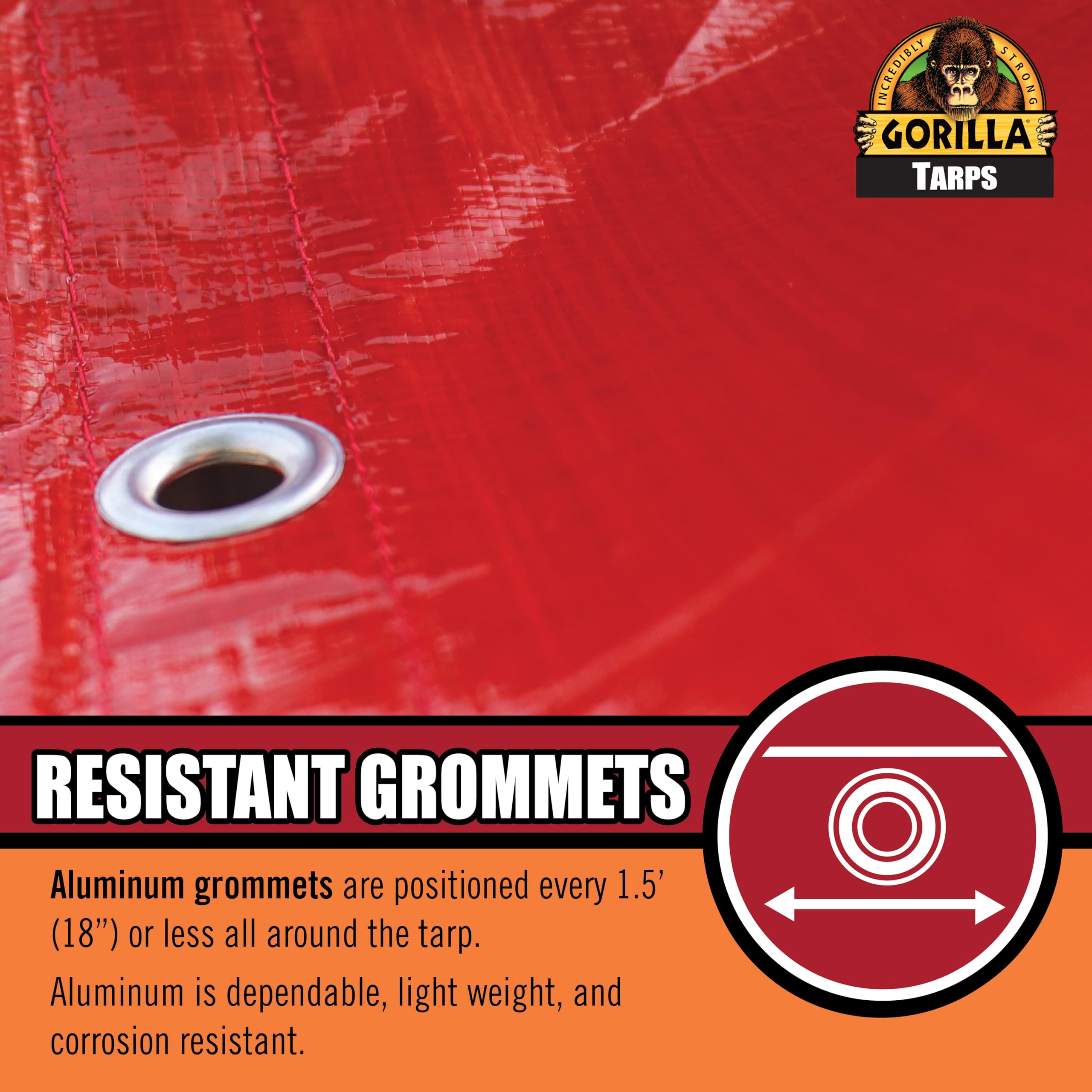 Gorilla Tough Tarp Heavy-Duty 12 ft x 16 ft Waterproof Polyethylene, 8 mil Thick, UV Treated with Reinforced Edges & Aluminum Grommets - Durable Outdoor Tarp for Camping, Gardening, Construction