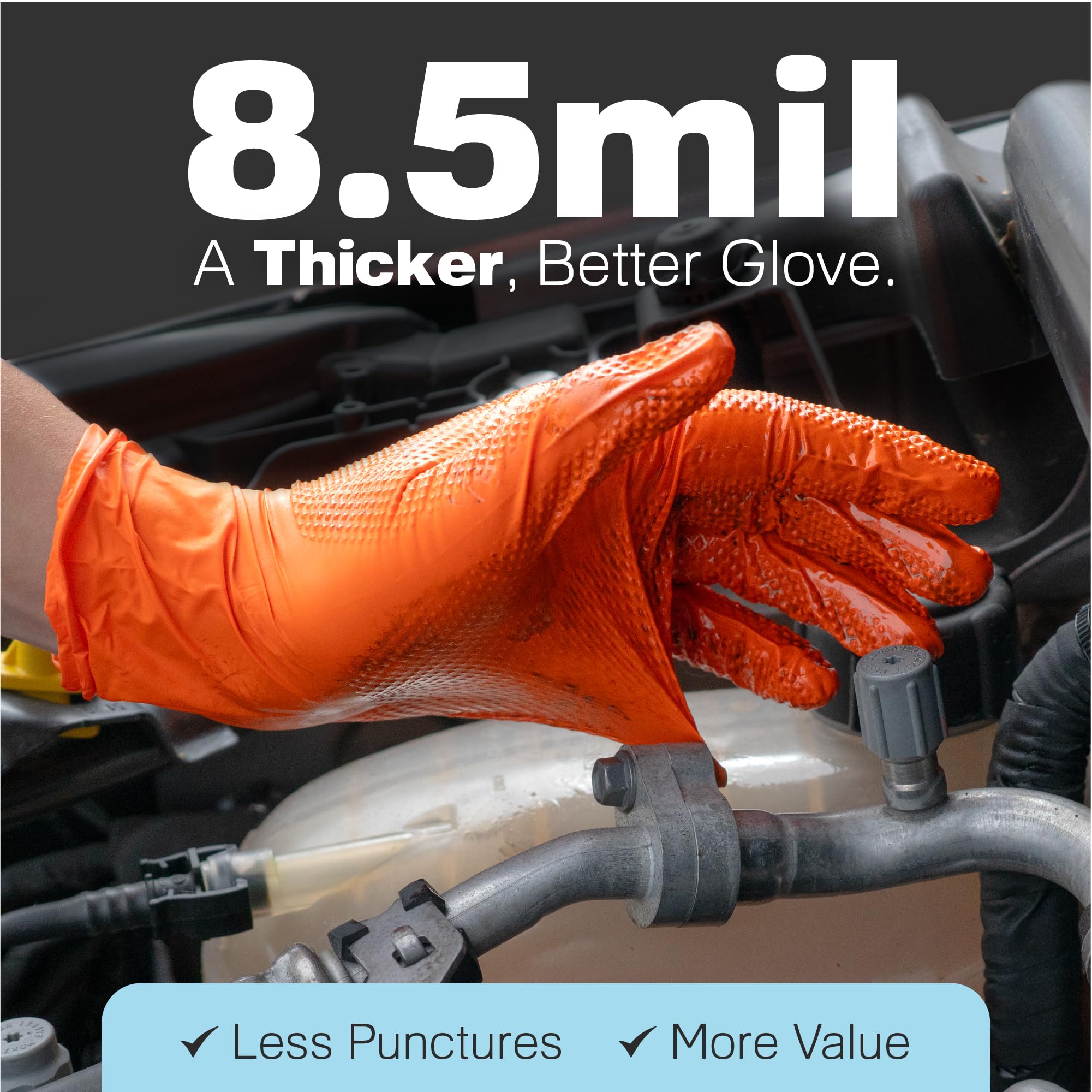 Orange Raxwell Nitrile Gloves 8.5 Mil - Powder-Free Puncture-Resistant Protection - Diamond-Texture Work Gloves with Grip - X-Large - 100 Count