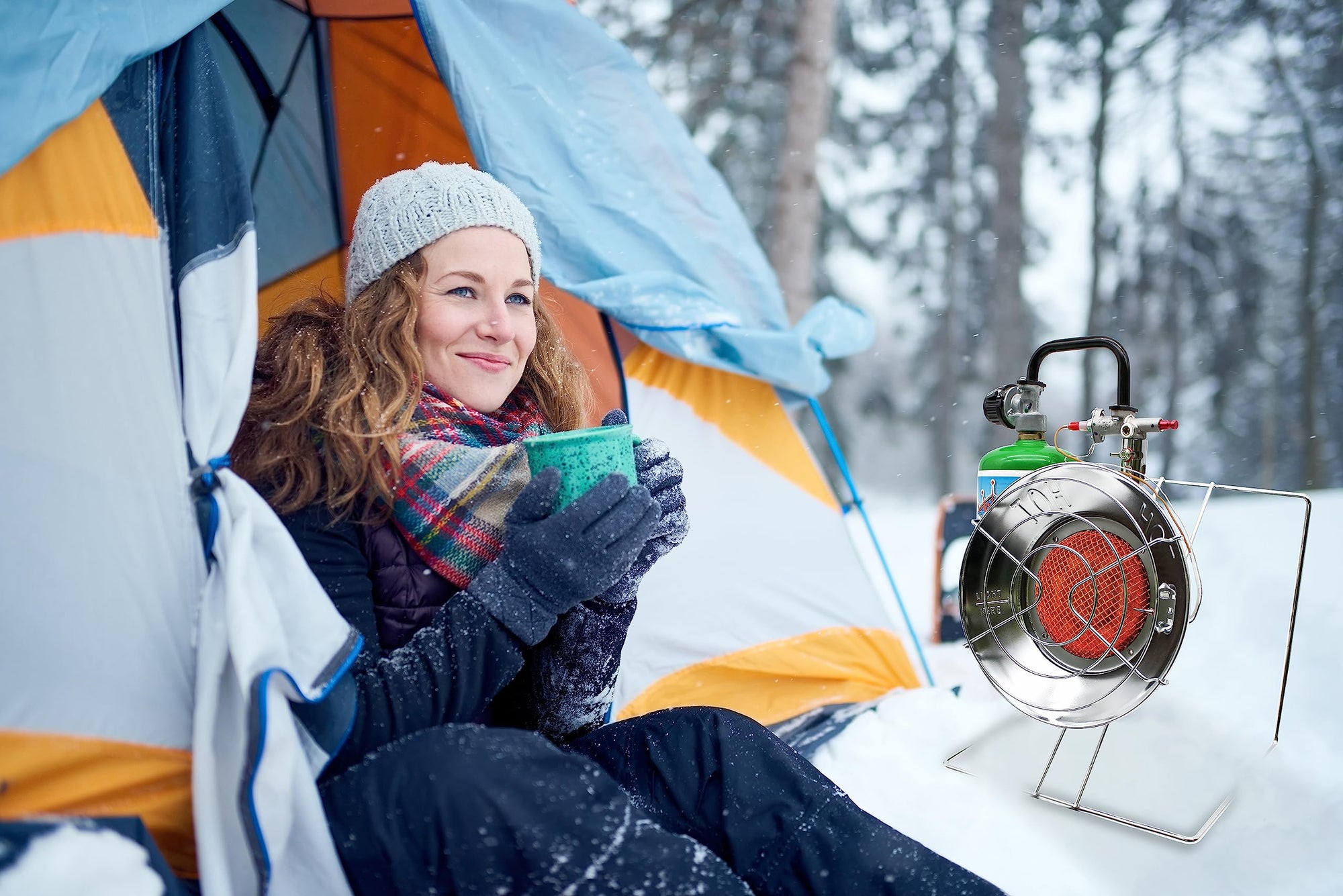 Flame King Multi-Use FK-AD010CGA Portable Propane Heater/Cooker 15,000 BTU for Camping, Ice Fishing, and Backpacking Trips, Silver