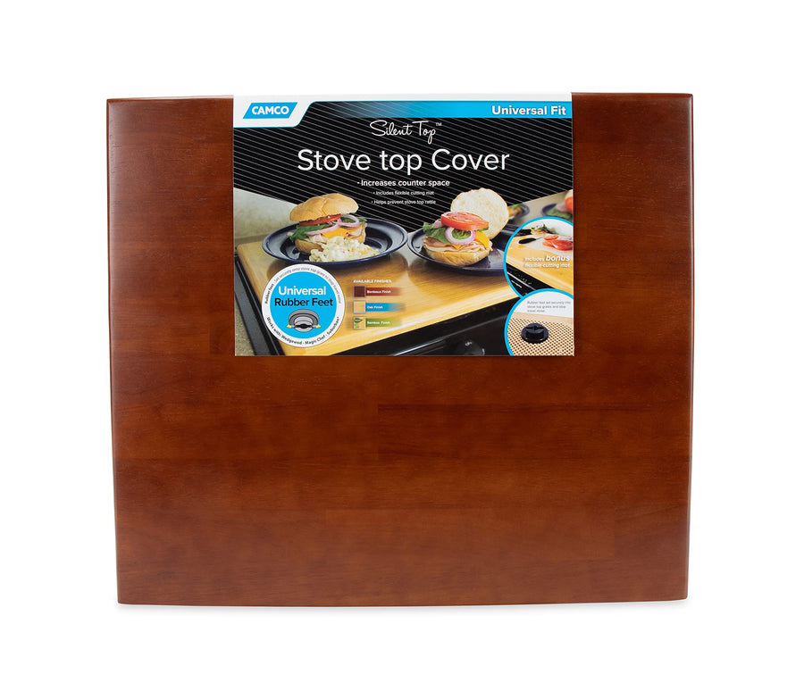 RV Camco Silent Top Stovetop Cover | Measures 19.5-inches (L) x 17-inches (W) x .75-inches (H) | Bordeaux Finish (43526)