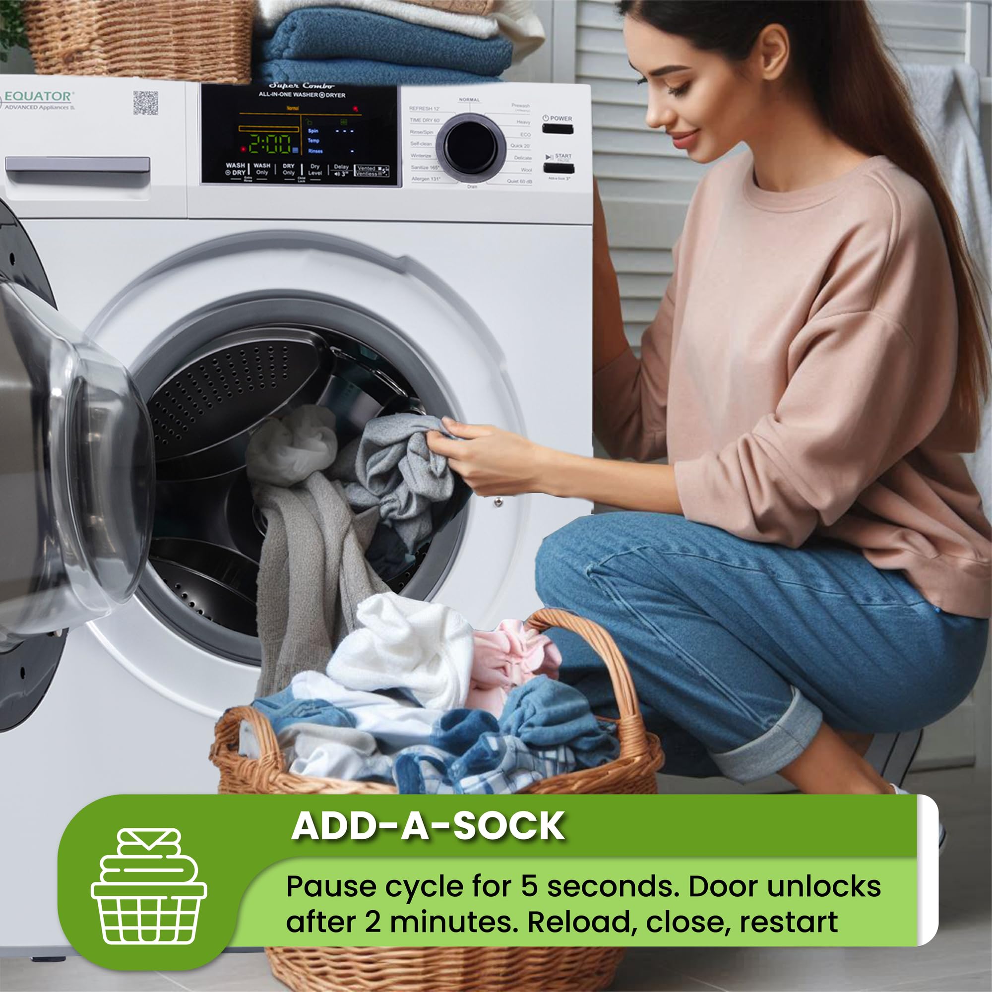 Vented/Ventless Equator Ver 3 Combo Washer Dry-1400RPM Color Coded Display White