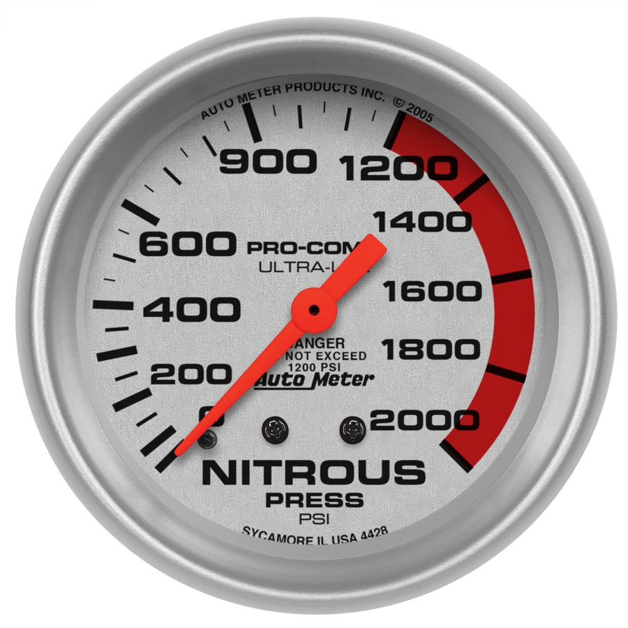 Auto Meter Ultra-Lite 4428 Mechanical Nitrous Pressure Gauge,2.625 in.