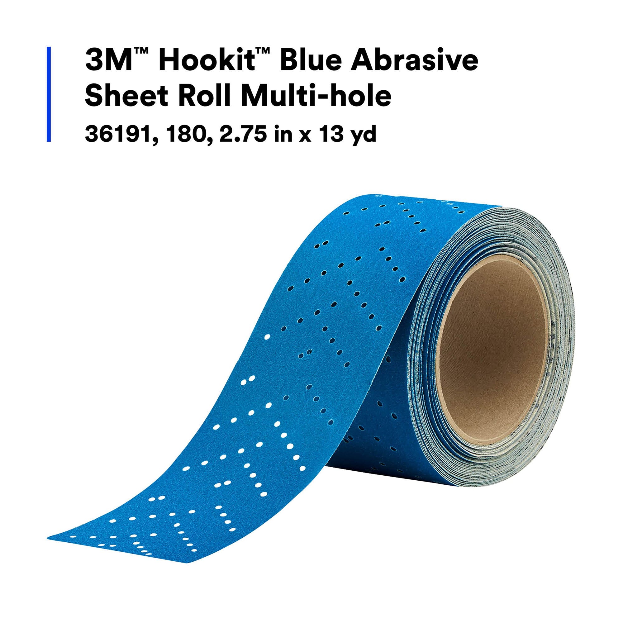 3M Hookit Blue Abrasive Roll Sheet, 36191, Multi-Hole, 2.75 in x 13 yd, 180+ Grade, Automotive Sanding Sandpaper for Coating Removal, Body Repair, Auto Sanding