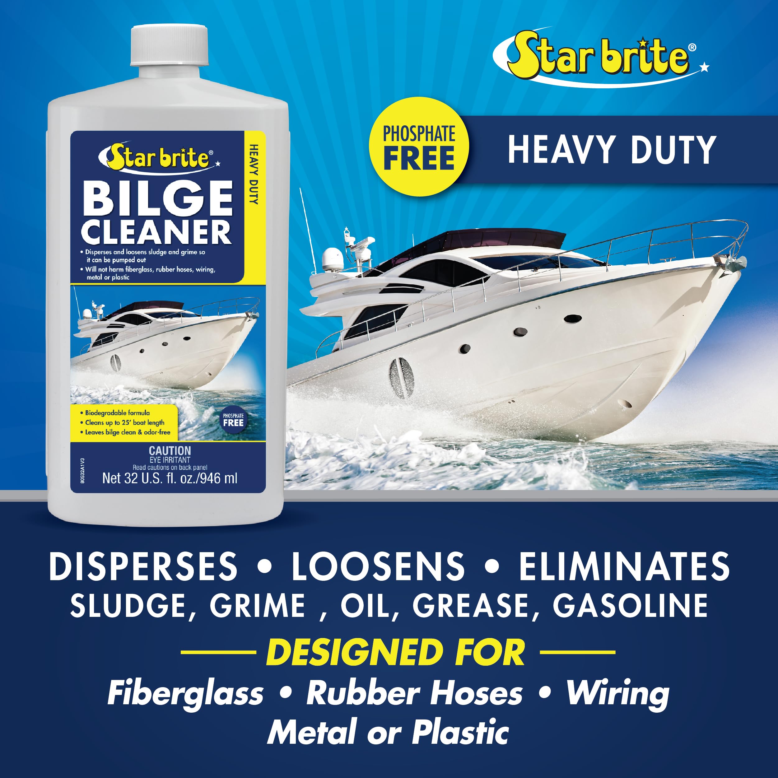 Heavy Duty STAR BRITE Bilge Cleaner - Simple & Easy to Use - Pour In, Run Boat, Pump Out - Emulsifies Oil, Fuel & Leaves Bilge Clean With a Fresh Clean Scent - 32 OZ (080532PW)