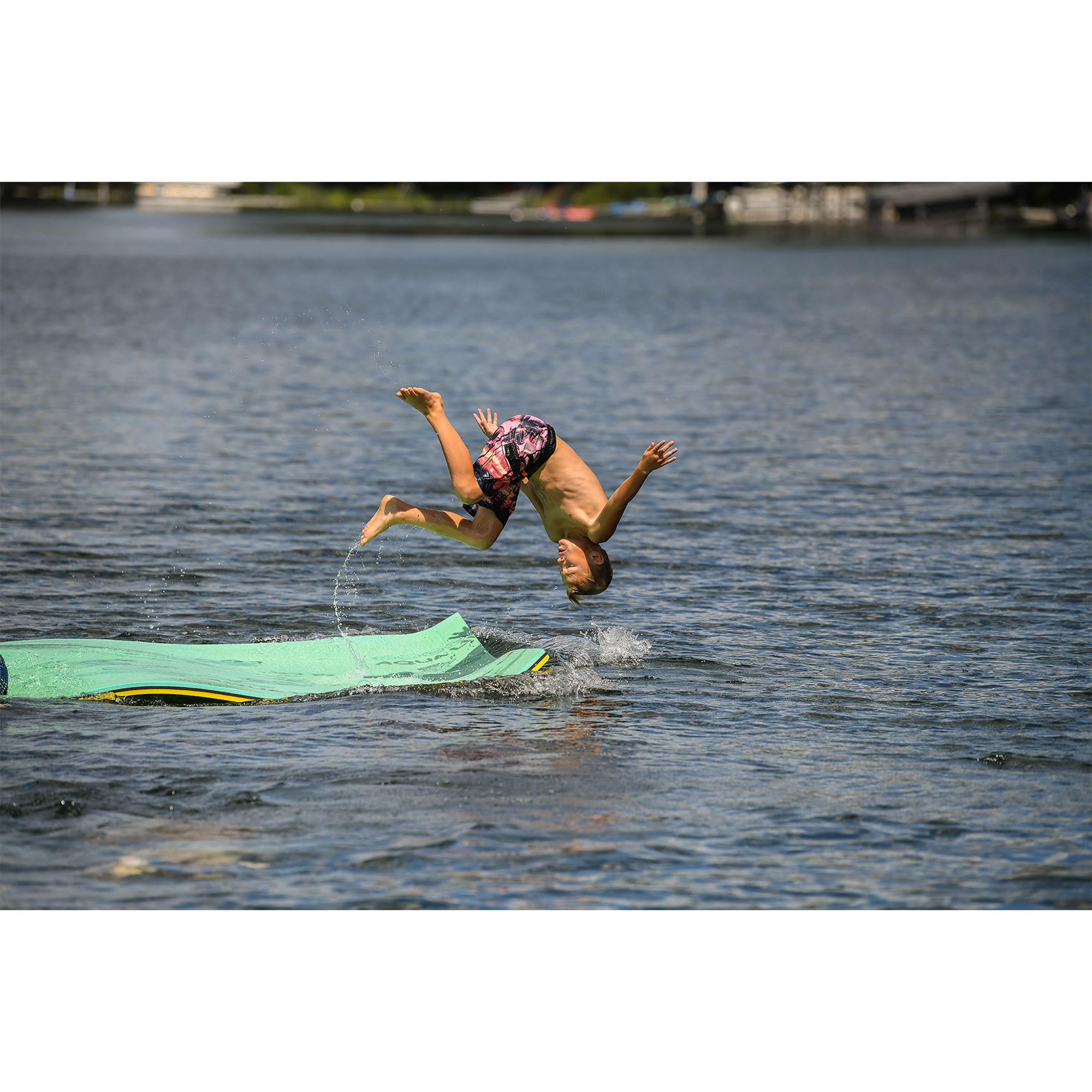 Aqua Lily Pad Floating Mat, Foam Lake Float with Duracore, 6’ x 20’, Yellow/Green