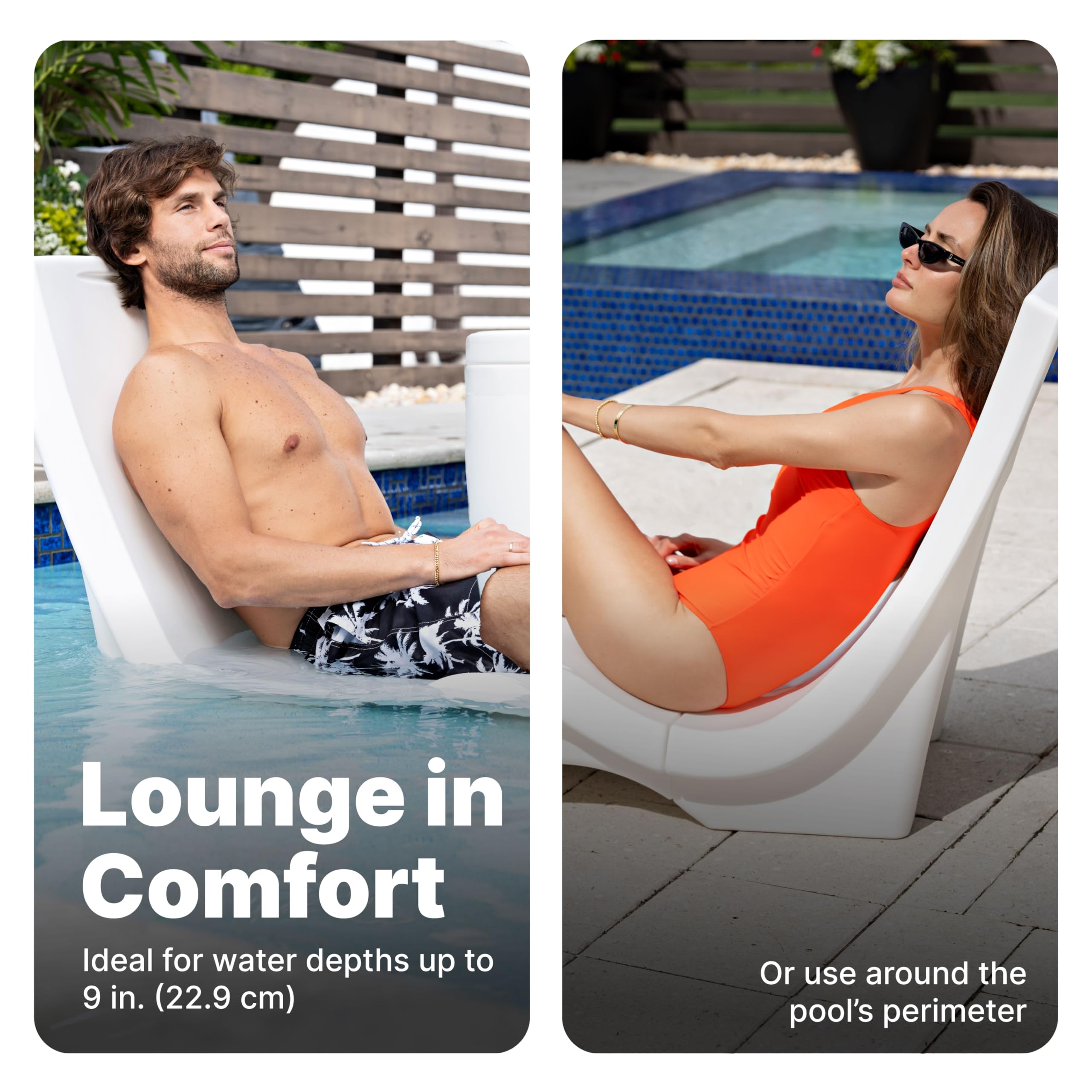 Vero Step2 Pool Chair, Fade-Resistant, Waterproof Patio Furniture for Sun Shelf, Use in Pools up to 9-Inches of Water, Weighted, White