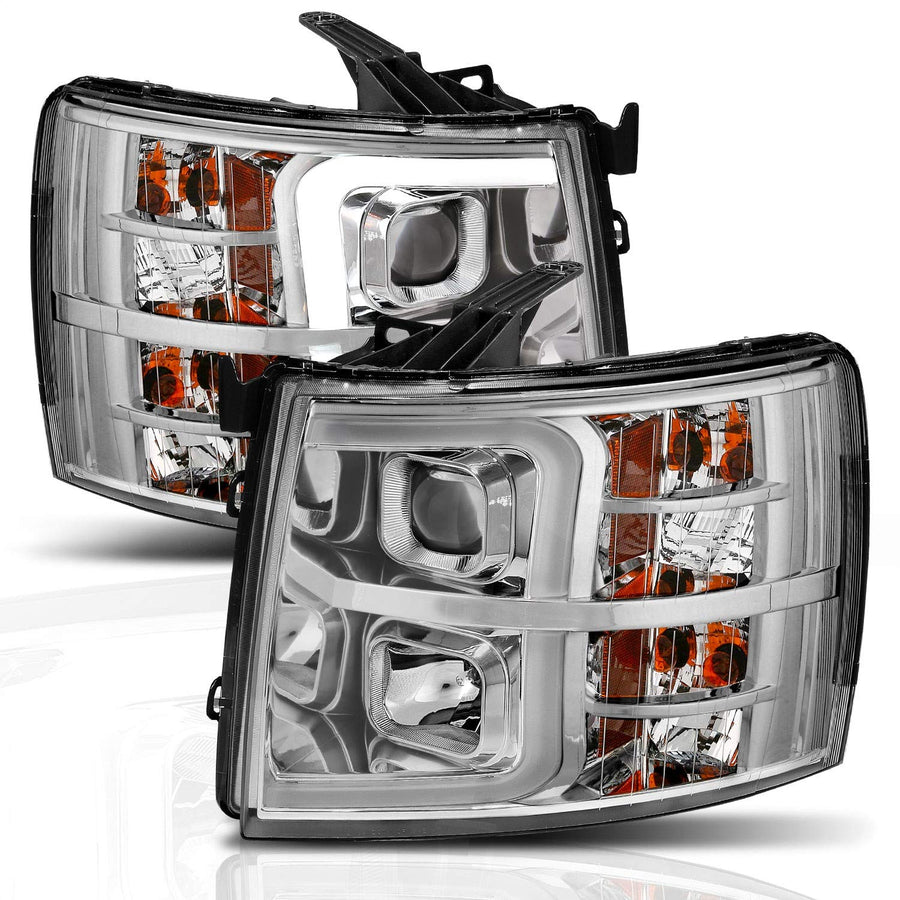 ANZO (111411) USA 07-13 Chevrolet Silverado 1500/2500/3500 Proj Headlights w/Plank Style Switchback Chrome w/Amb