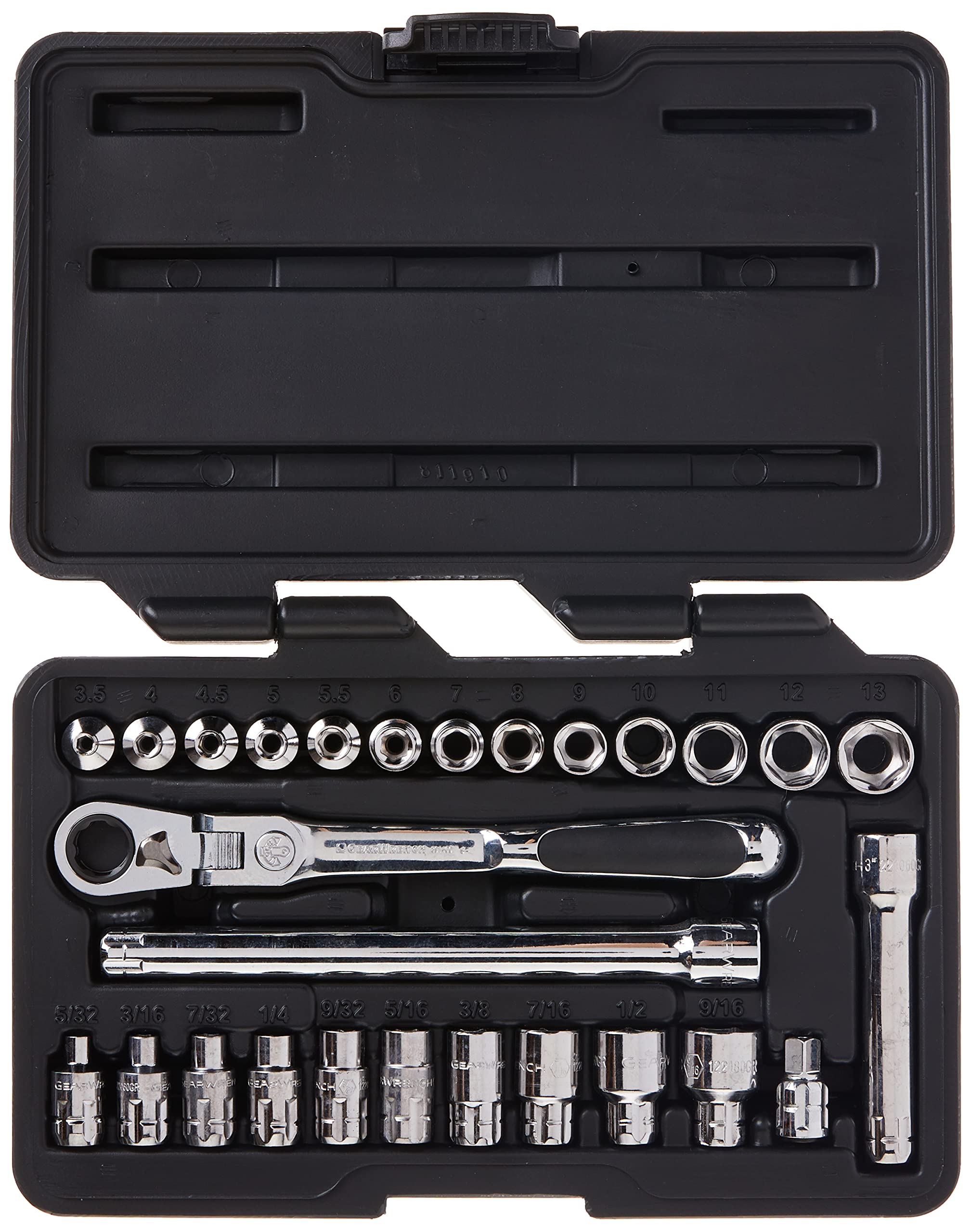 27 Pc. GEARWRENCH 1/4" Drive 6 Pt. Pass-Thru Mechanics Tool Set, Standard SAE/Metric - 891427