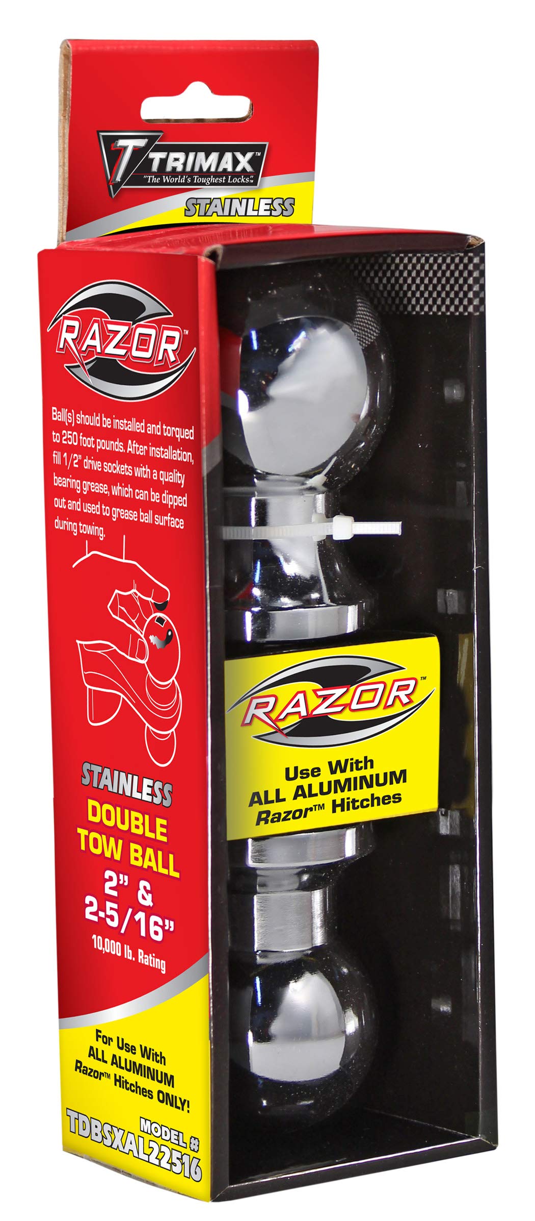 2-5/16" & 2" Trimax Double Tow Ball Stainless Steel TDBSX22516, Box Packaging