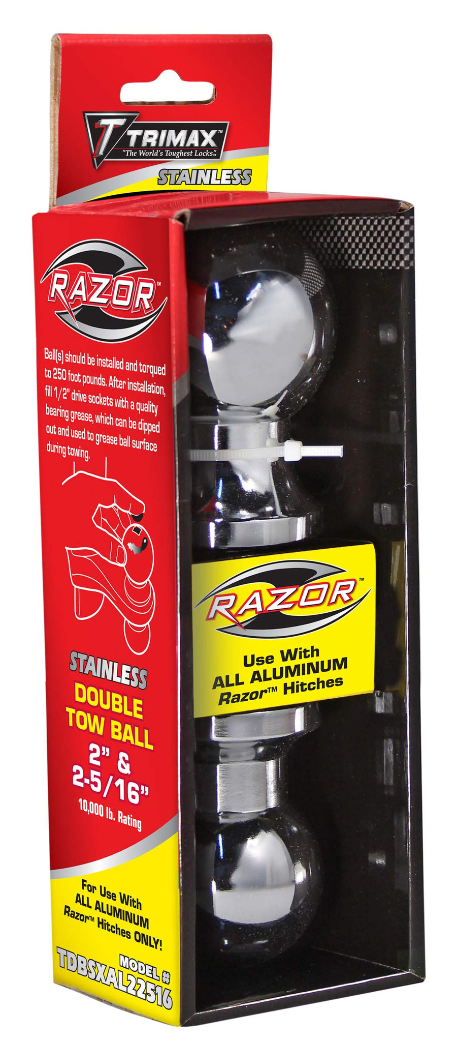 2-5/16" & 2" Trimax Double Tow Ball Stainless Steel TDBSX22516, Box Packaging