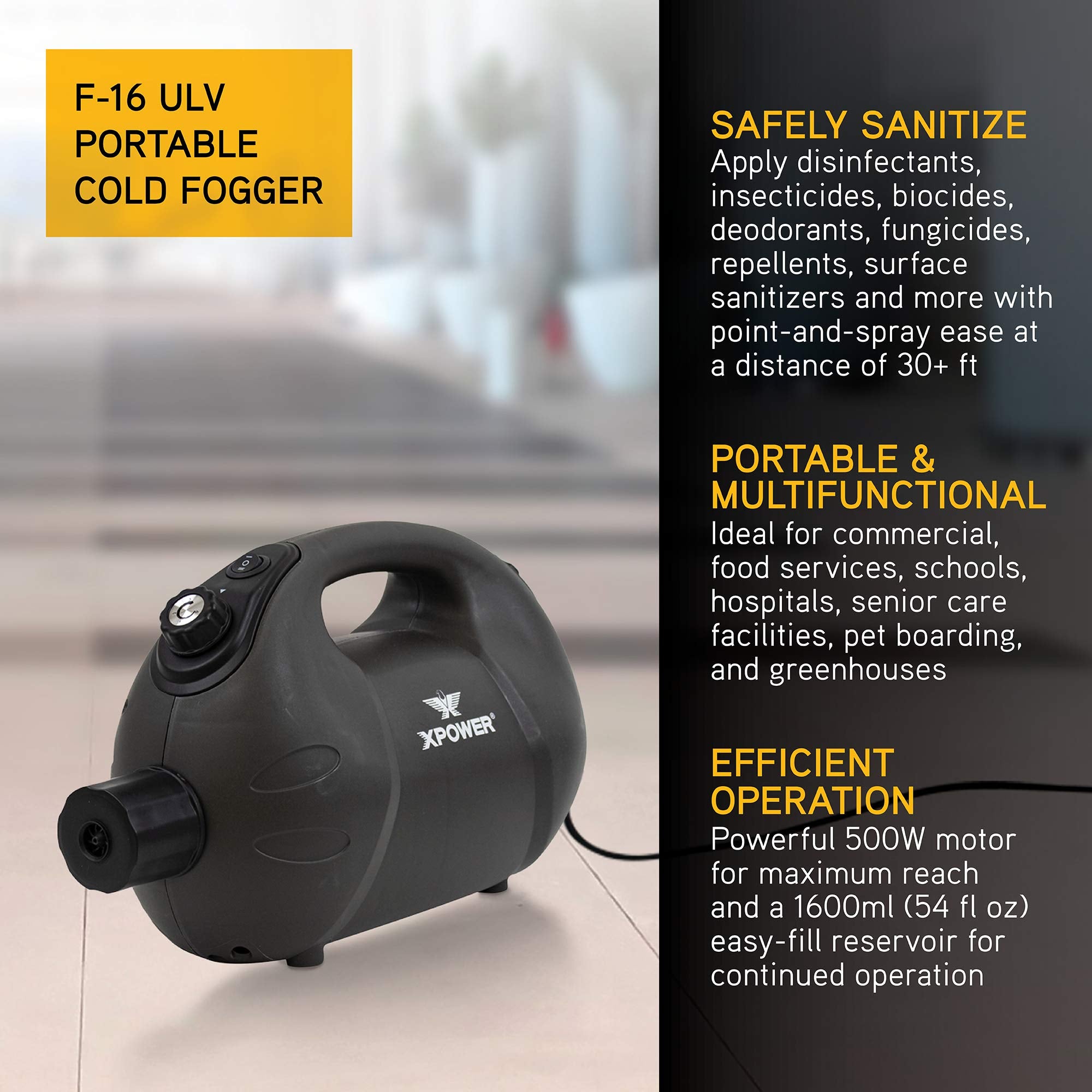 XPOWER F-16 ULV Fogger, Cold Mist Blower, and Sprayer for Cleaning, Disinfecting, Pest Control, Odor Elimination, and Mold Removal, 30+ Ft. Spray Distance, 1.6 L Tank Capacity, 2 Speeds