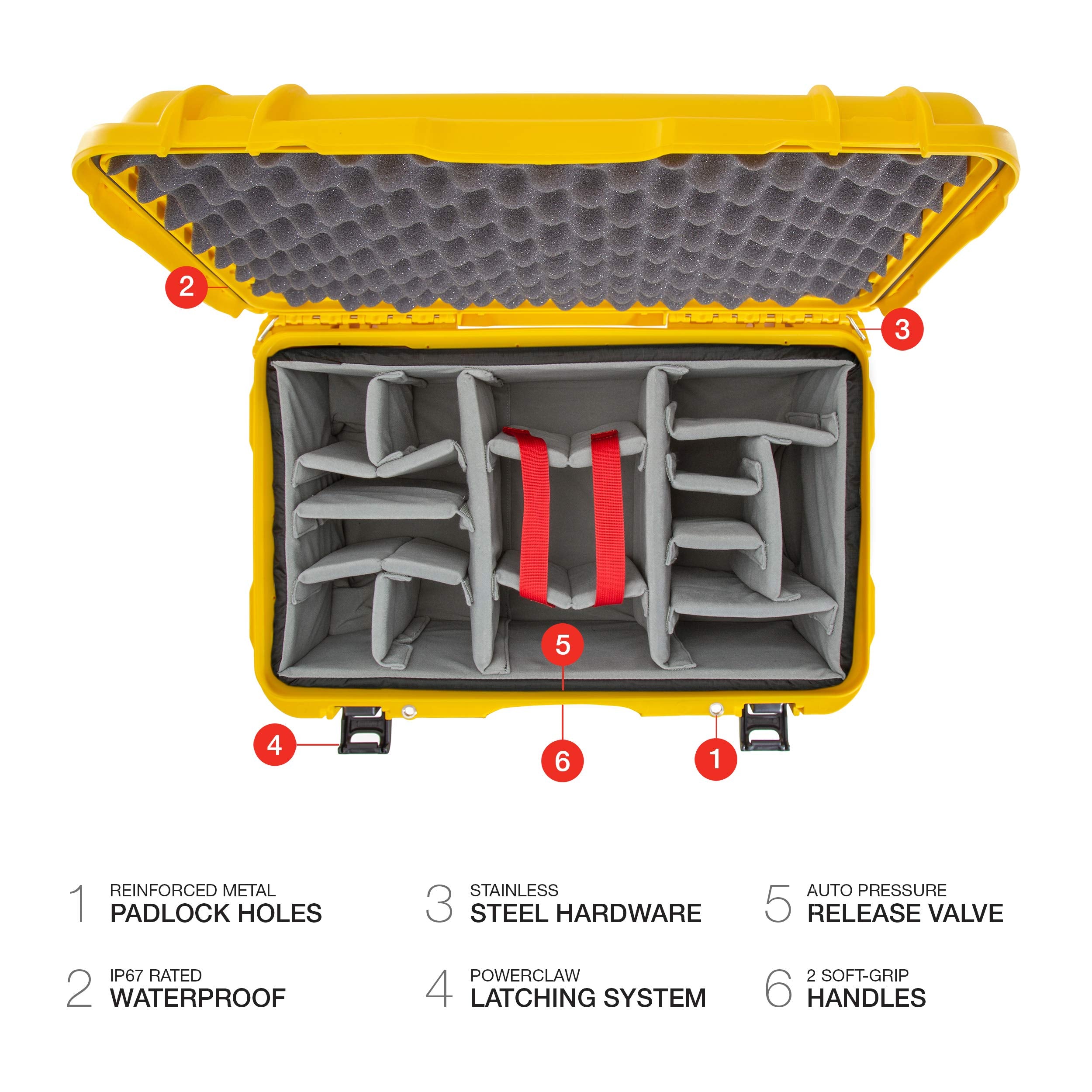 Wheeled Nanuk Series 938 Lightweight NK-7 Resin Waterproof Hard Case with Padded Divider, Yellow