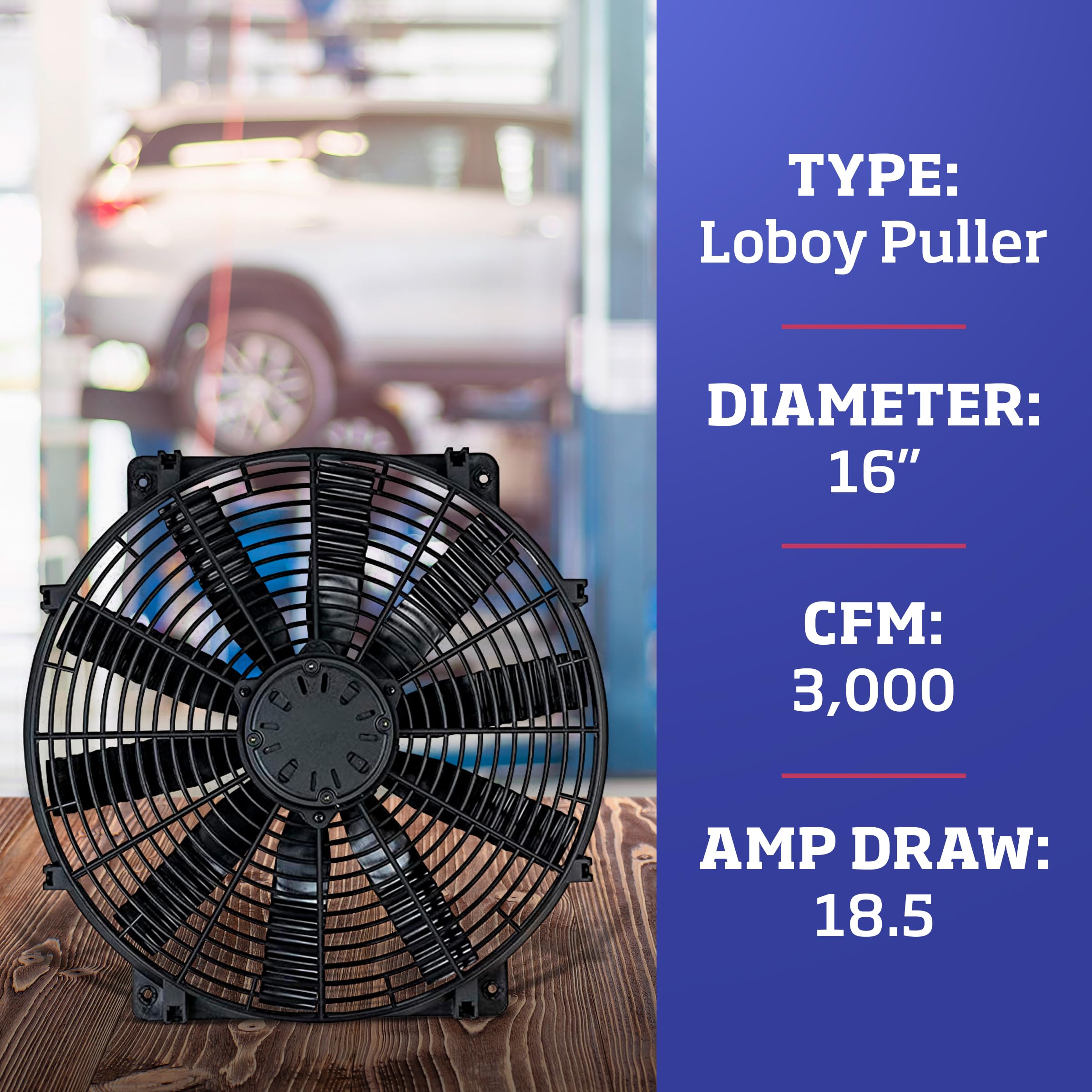 Flex-a-lite LoBoy Flex-Wave Electric Fan, Puller Fan, 16 Inches (238/105390)