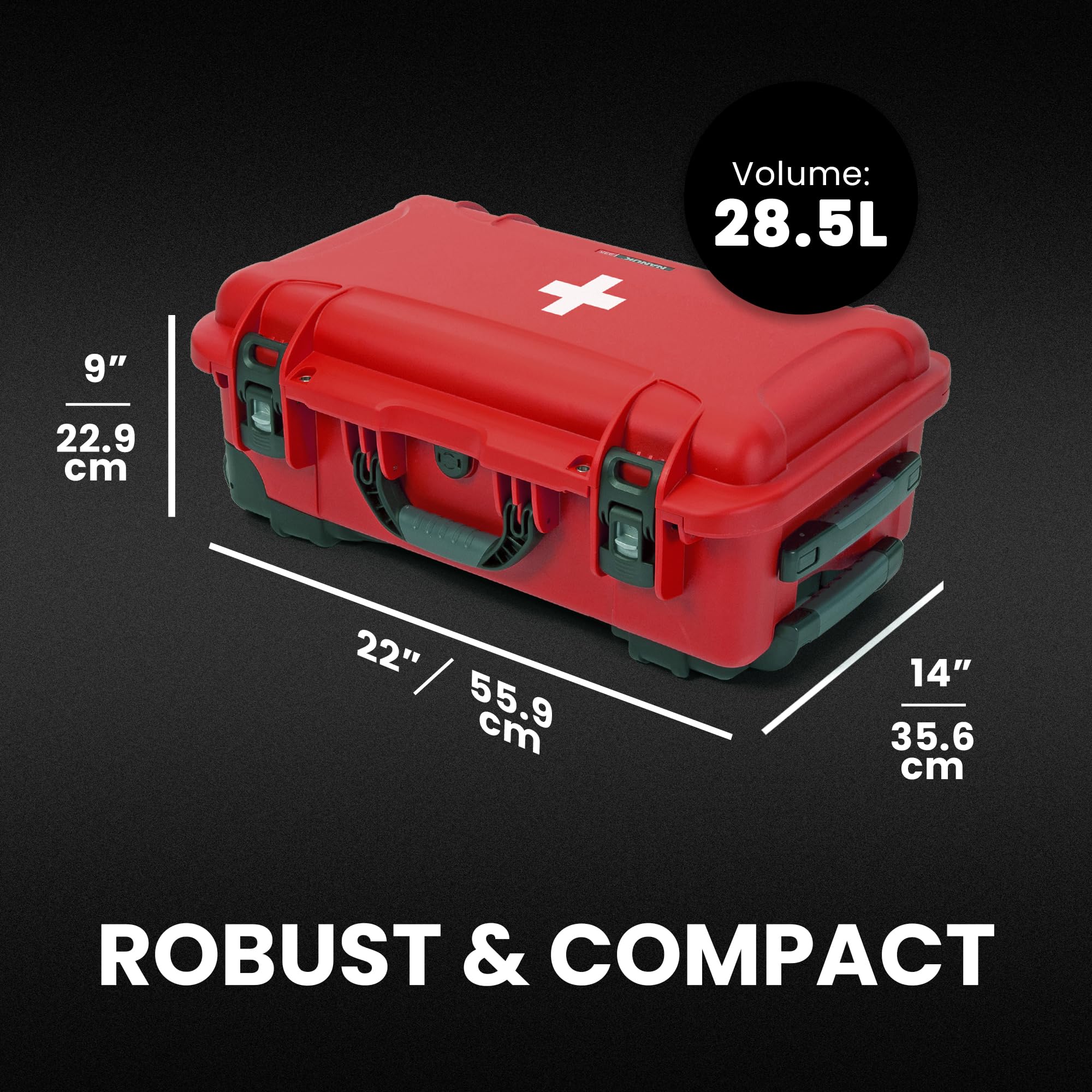 Wheeled NANUK 935 Waterproof First Aid Box Empty – Durable, Medical First Aid Organizer Case, IP67-Rated, Dustproof, Impact-Resistant, and Floats (22” x 14” x 9”) – Red