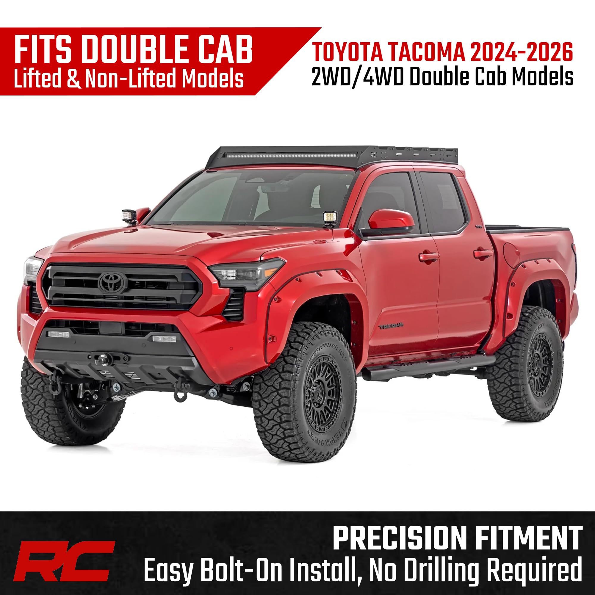 Rough Country Nerf Steps Oval for Toyota Tacoma Double Cab (2024-2026) - OEM Style Rails with Built-in Side Steps