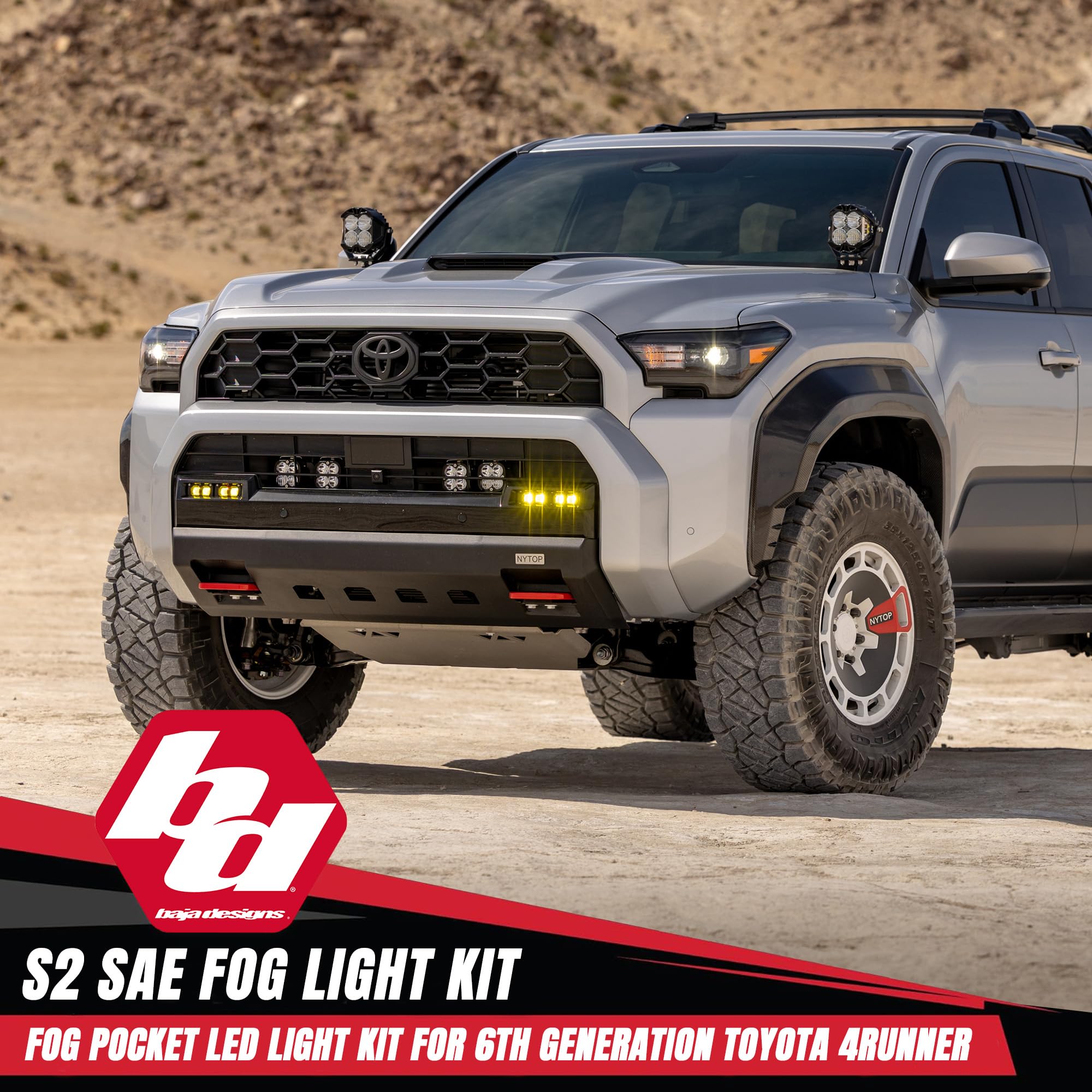 Baja Designs S2 LED Fog Light Kit SAE for Toyota 4Runner 2025+ (Non-TRD Pro) - Street Legal, 4 PCS LED with Mounting Brackets, Adapter Harness - OEM Switch Compatible (SAE Spot Lens; Clear)