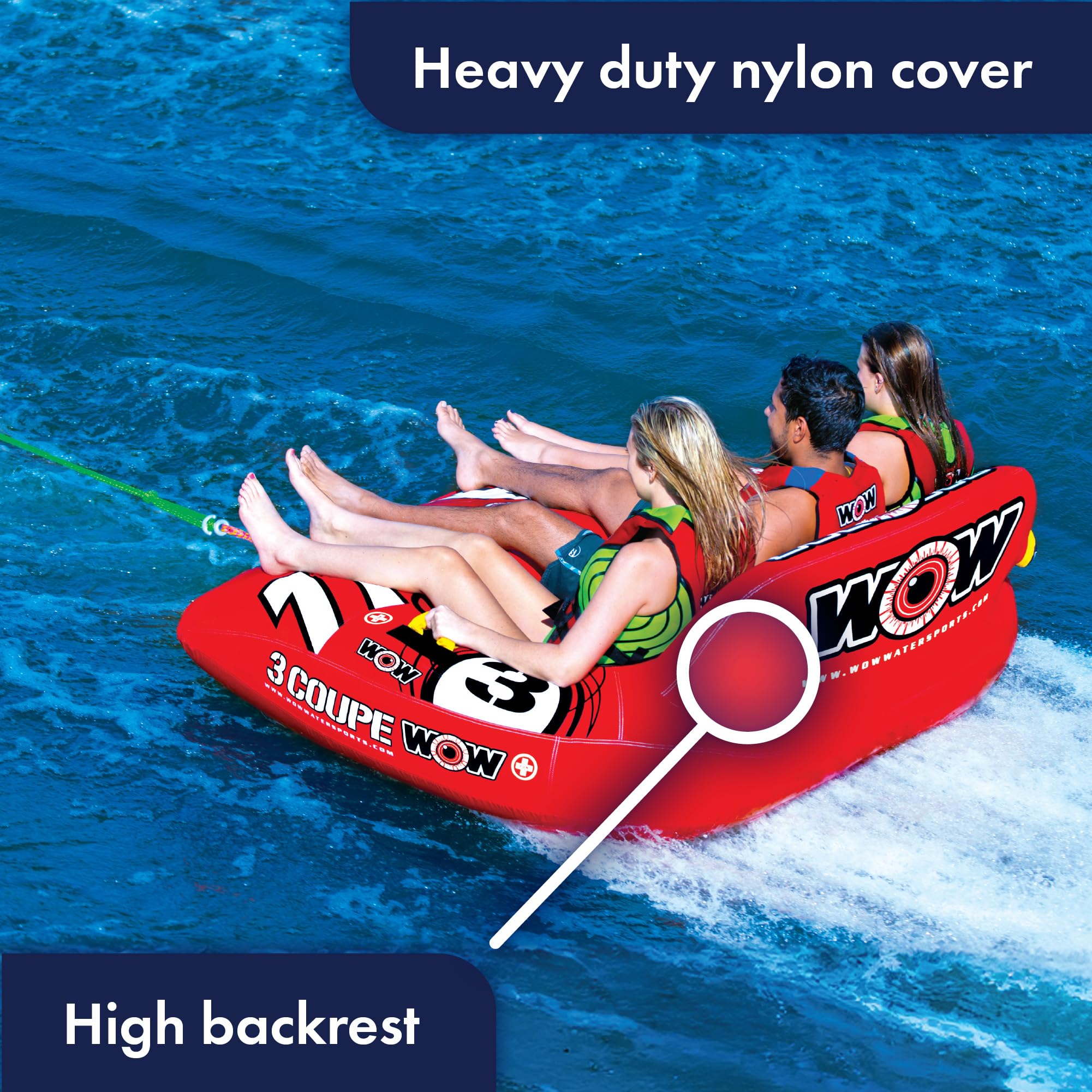 Coupe Cockpit Towable Tube for Boating – WOW Sports – 3 Person 510 lbs Capacity – Inflatable Boat Tube for Water Sports – Youth & Adults