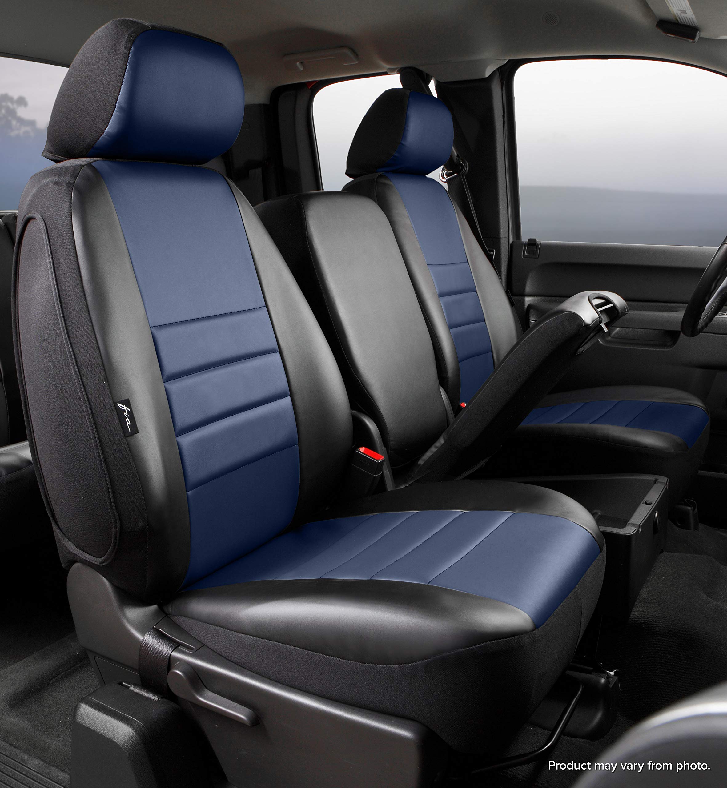 Custom Fit FIA SL67-41 Blue Front Seat Cover, Split Seat 40/20/40 - Leatherette (Black w/Blue Center Panel)