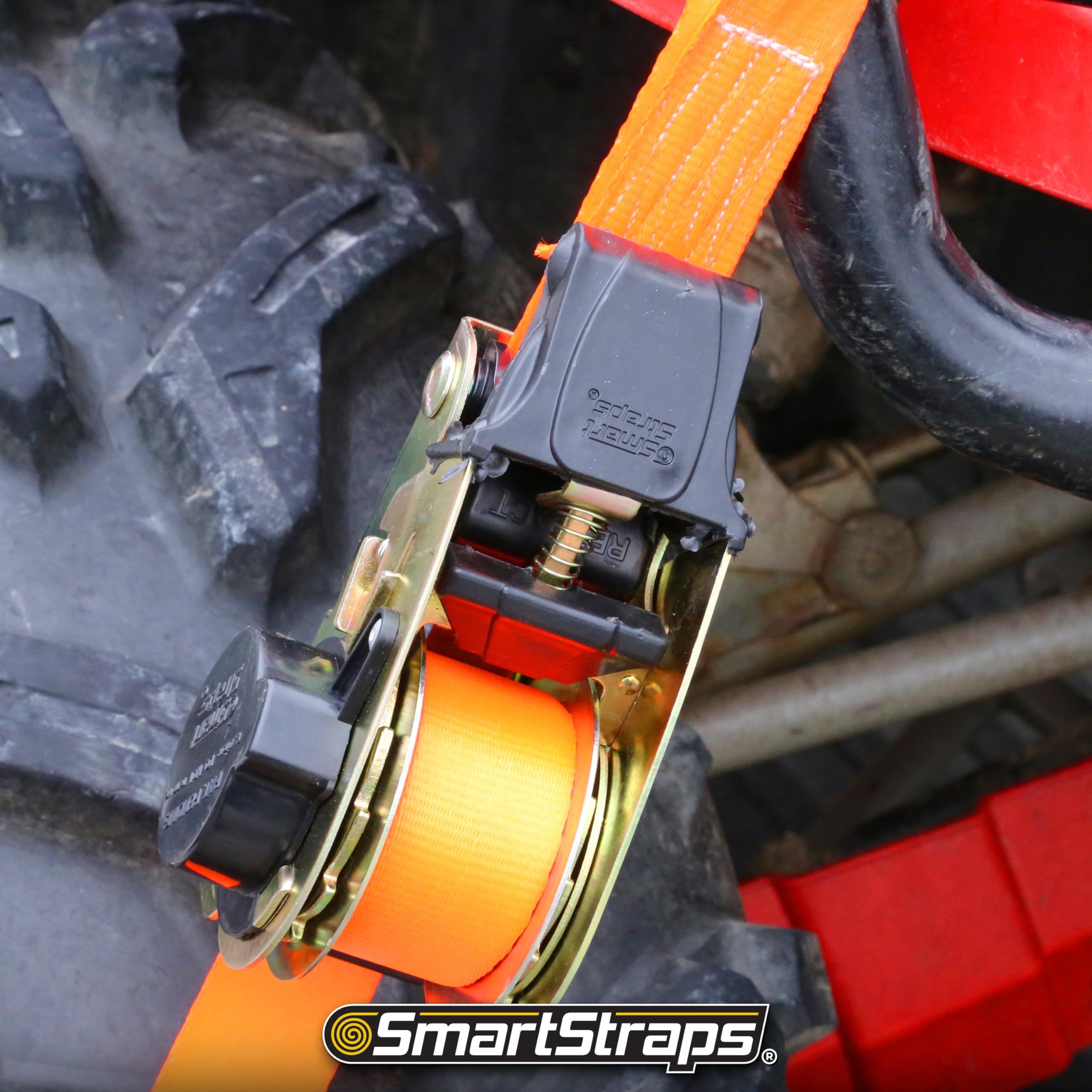 10’ SMARTSTRAPS Retractable Ratchet Straps, 2 Pack – 3,000lb Break Strength, 1,000lb Safe Work Load — Haul Motorcycles, Boats, and Appliances with Patented Technology Heavy Duty Ratchet Straps